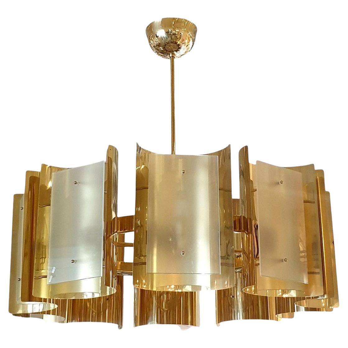 Mid Century Modern brass chandelier, Italy