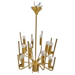 Mid Century Modern Brass Chandelier, Oscar Torlasco for Stilkronen, Italy 1960's