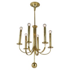 Lustre moderne de style « Mid-Century » en laiton, à six branches, design autrichien