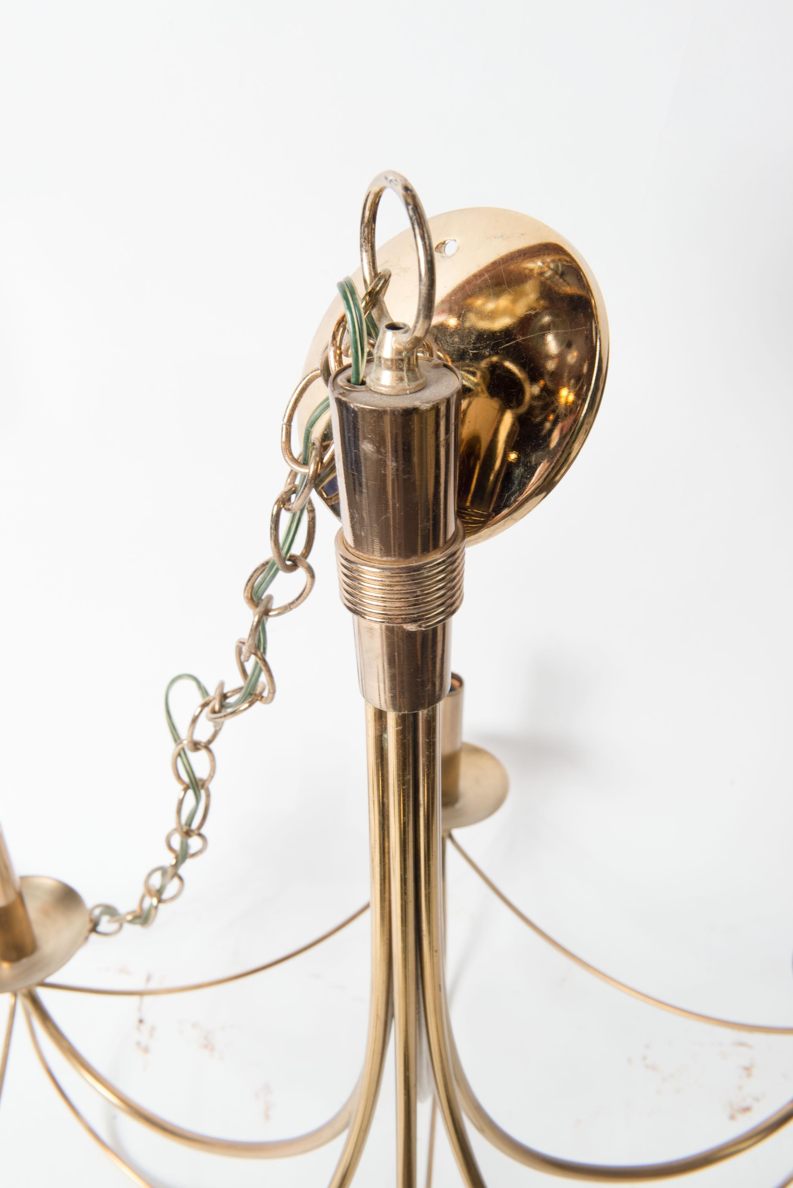 American Mid-Century Modern Brass Chandelier, Tommi Parzinger style