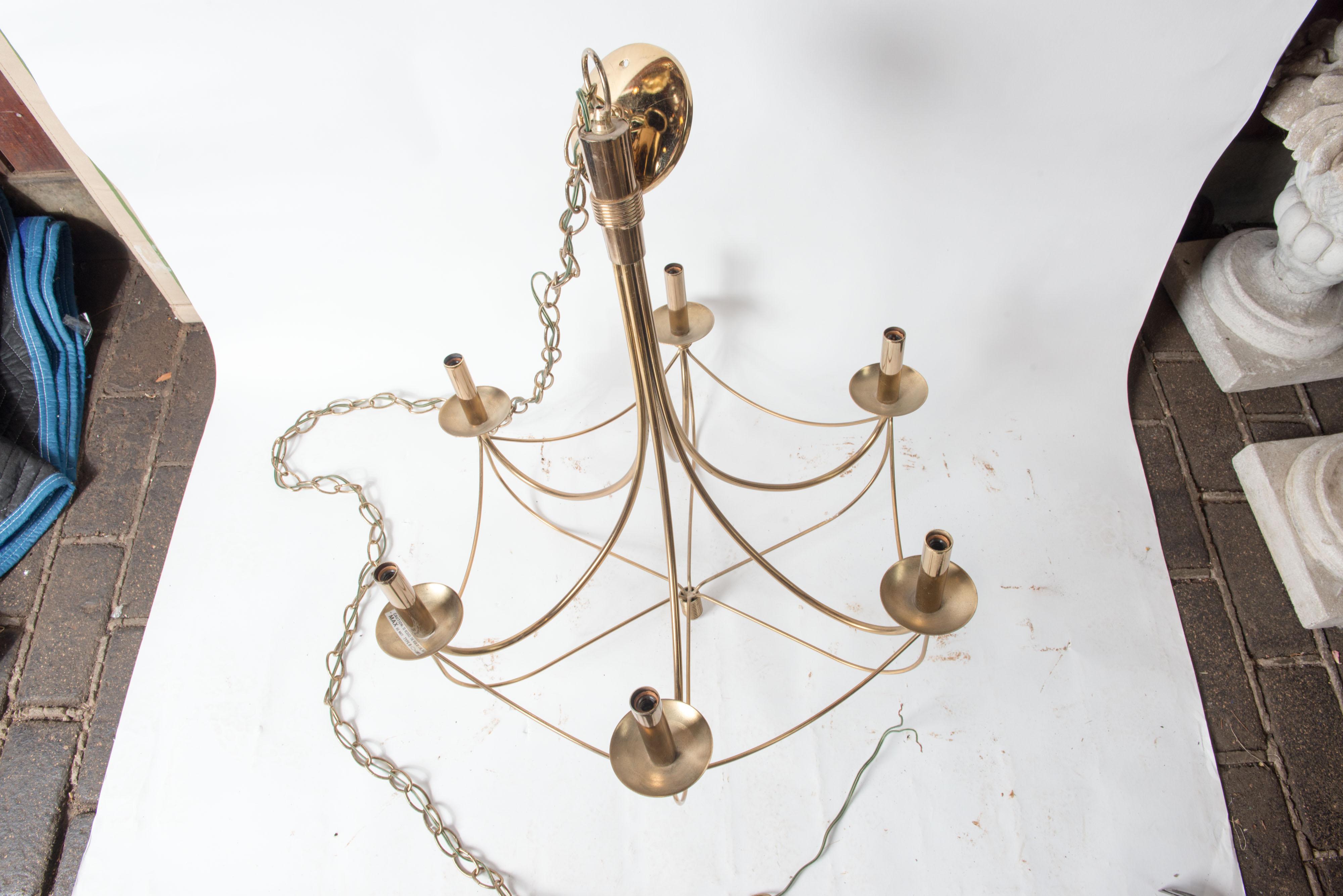 Mid-20th Century Mid-Century Modern Brass Chandelier, Tommi Parzinger style