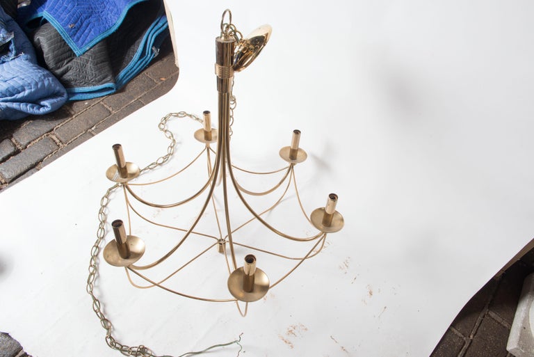 Mid-Century Modern Brass Chandelier, Tommi Parzinger style For Sale 1