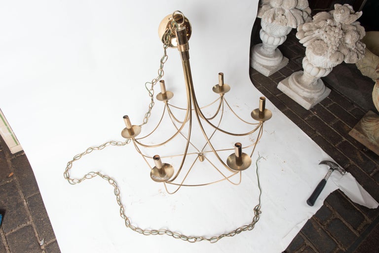Mid-Century Modern Brass Chandelier, Tommi Parzinger style For Sale 2