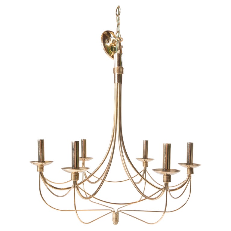 Mid-Century Modern Brass Chandelier, Tommi Parzinger style For Sale