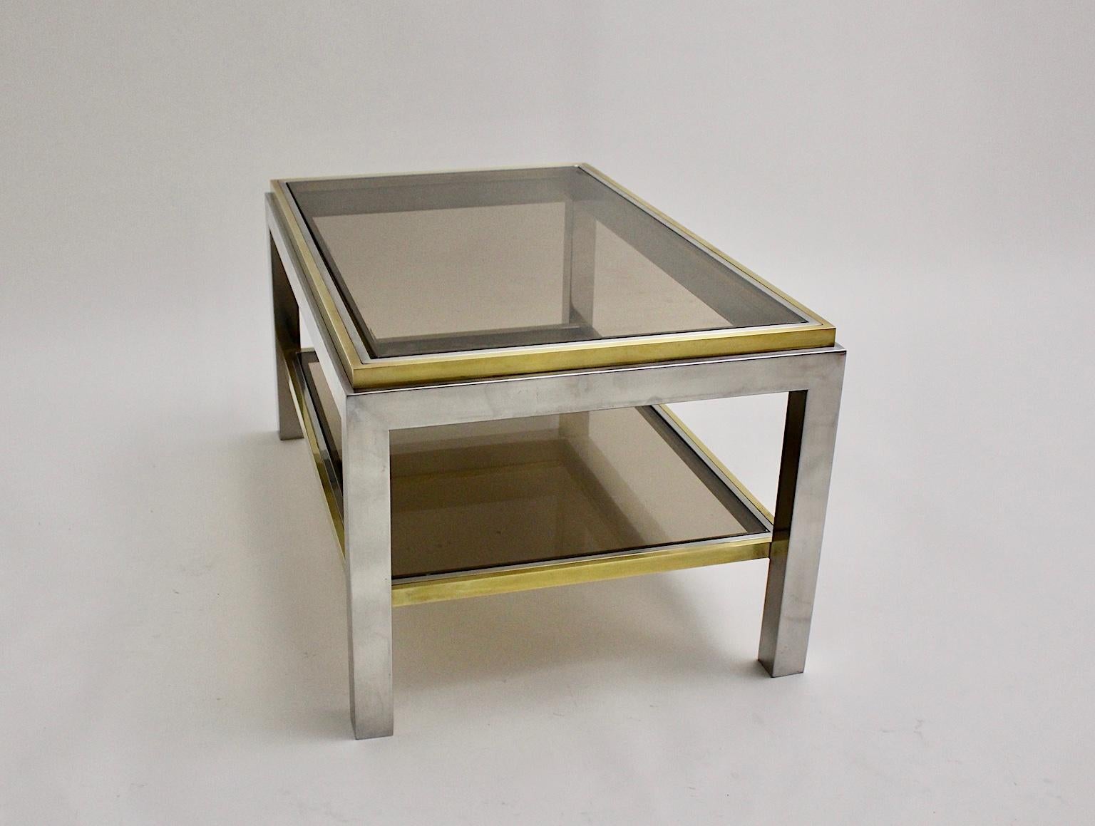 Mid-Century Modern Brass Chrome Coffee Table by Willy Rizzo Signed 1970s Italy For Sale 4