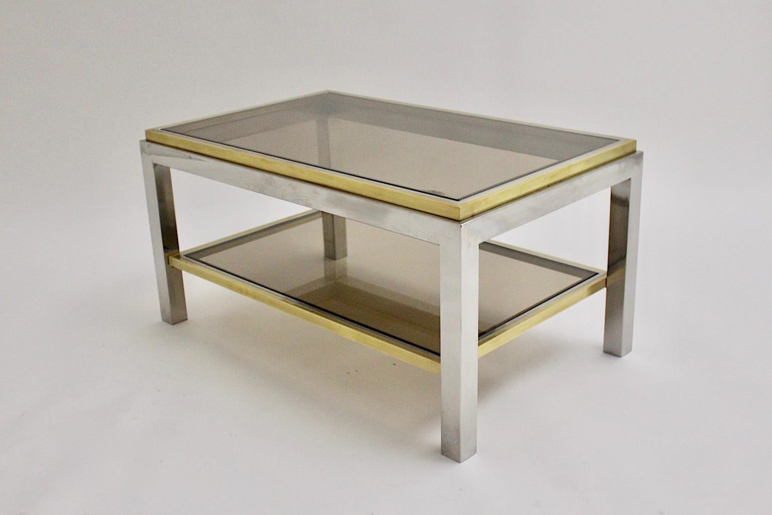 Mid-Century Modern Brass Chrome Coffee Table by Willy Rizzo Signed 1970s Italy For Sale 5