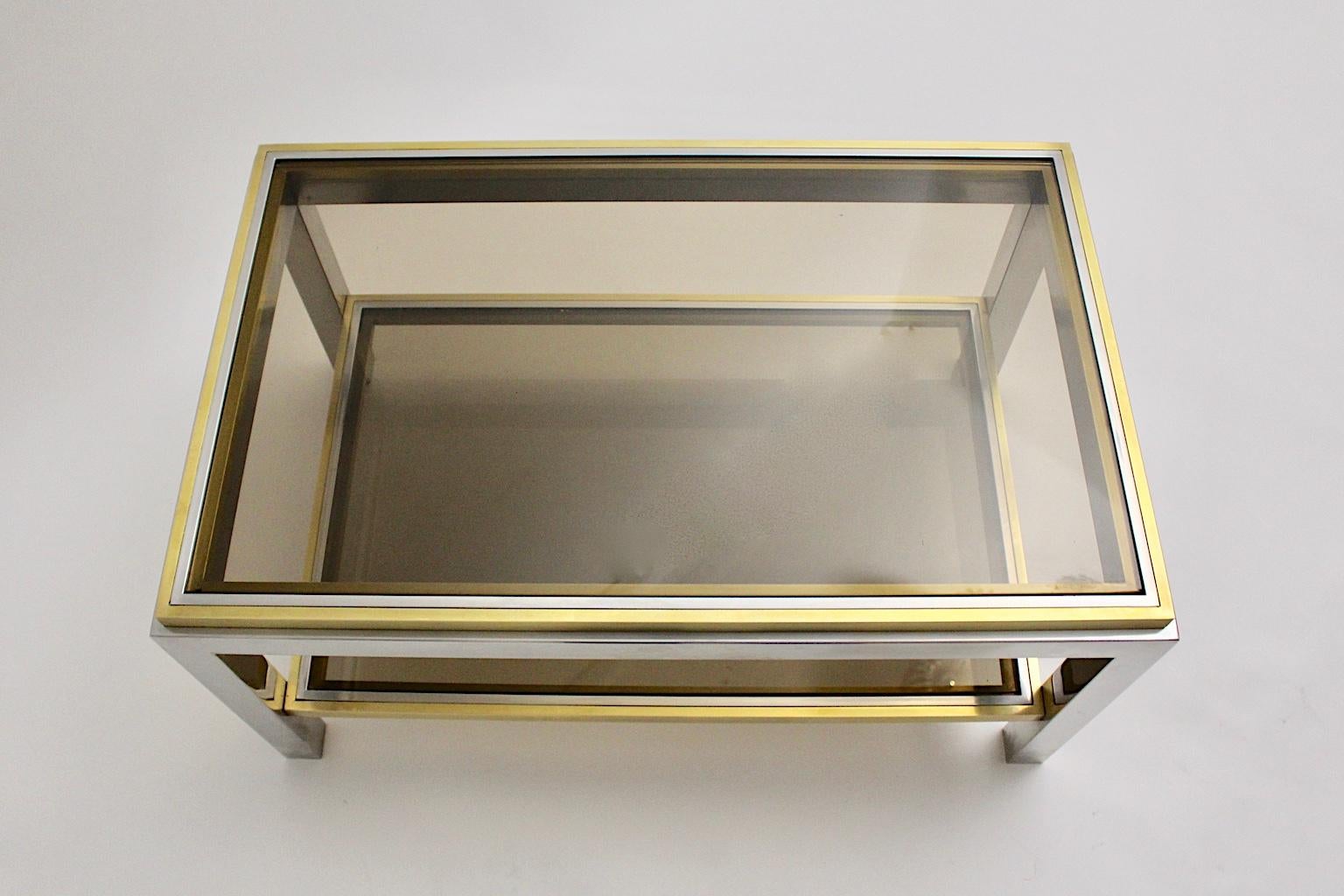 Mid-Century Modern Brass Chrome Coffee Table by Willy Rizzo Signed 1970s Italy For Sale 7
