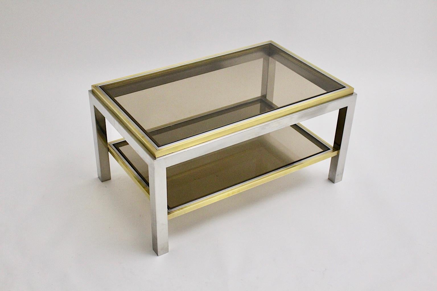 Italian Mid-Century Modern Brass Chrome Coffee Table by Willy Rizzo Signed 1970s Italy For Sale