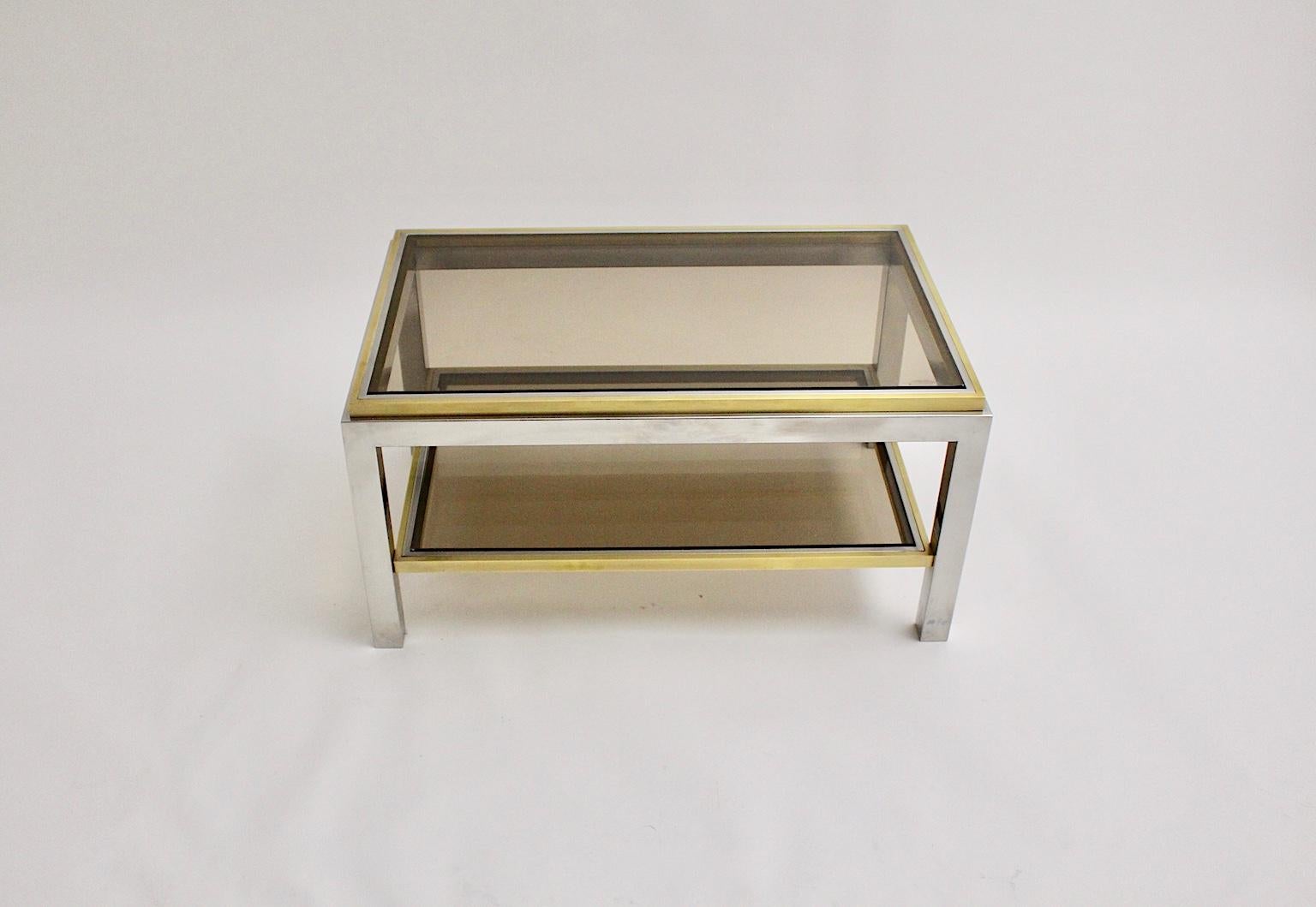 Mid-Century Modern Brass Chrome Coffee Table by Willy Rizzo Signed 1970s Italy In Good Condition For Sale In Vienna, AT