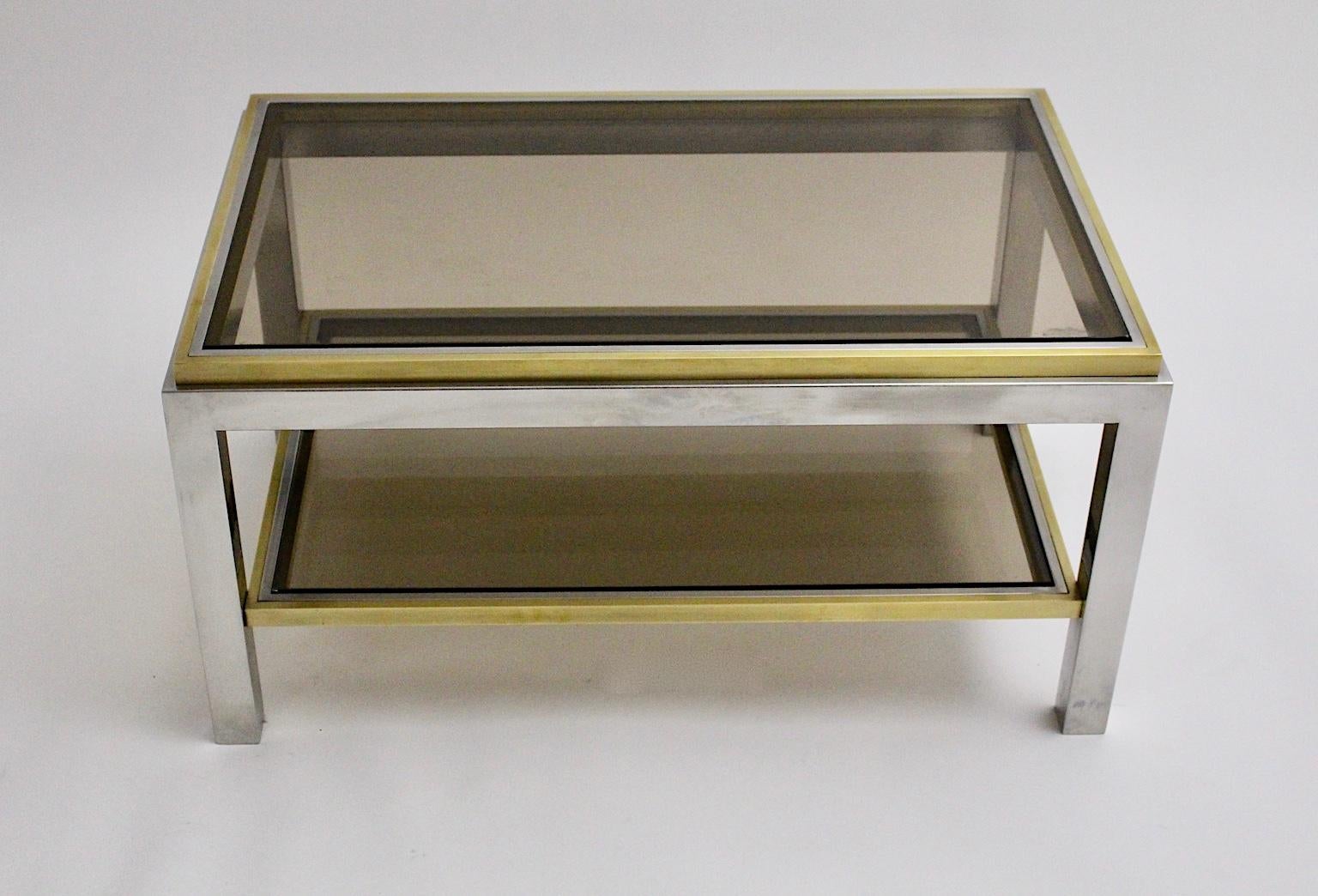 Metal Mid-Century Modern Brass Chrome Coffee Table by Willy Rizzo Signed 1970s Italy For Sale