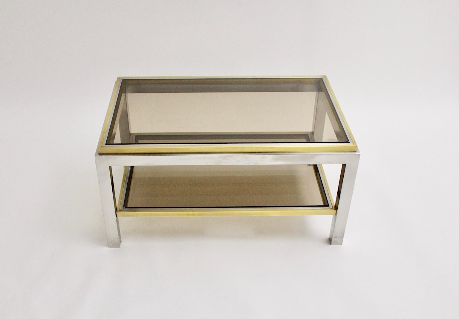 Mid-Century Modern Brass Chrome Coffee Table by Willy Rizzo Signed 1970s Italy For Sale 1
