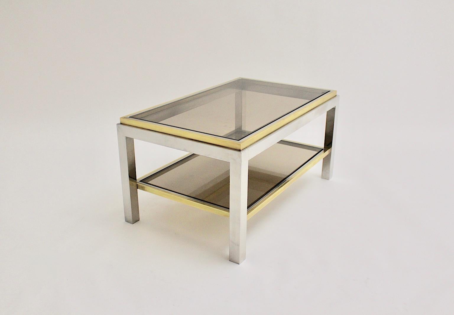 Mid-Century Modern Brass Chrome Coffee Table by Willy Rizzo Signed 1970s Italy For Sale 2