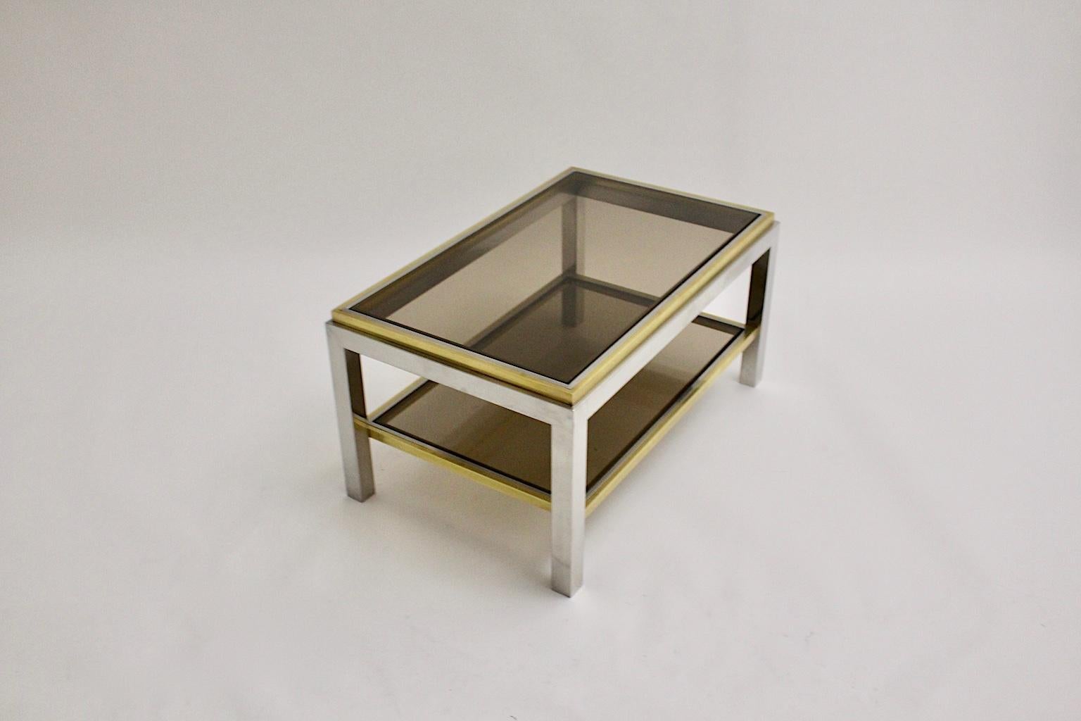 Mid-Century Modern Brass Chrome Coffee Table by Willy Rizzo Signed 1970s Italy For Sale 3