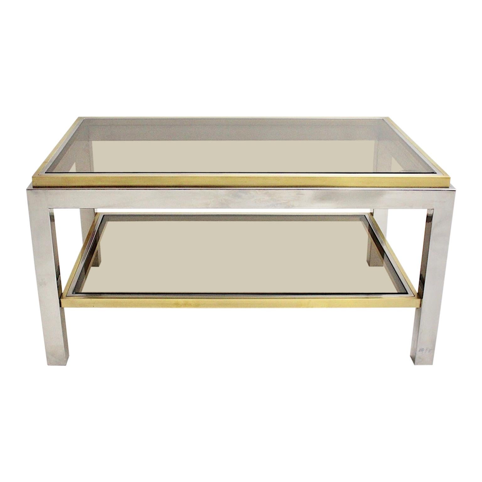 Mid-Century Modern Brass Chrome Coffee Table by Willy Rizzo Signed 1970s Italy