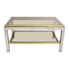 Vintage Mid-Century Modern Brass Chrome Coffee Table by Willy Rizzo Signed 1970s Italy