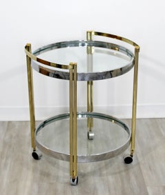Mid-Century Modern Brass Chrome Glass 2-Tier Trolley Bar Serving Cart, 1970s