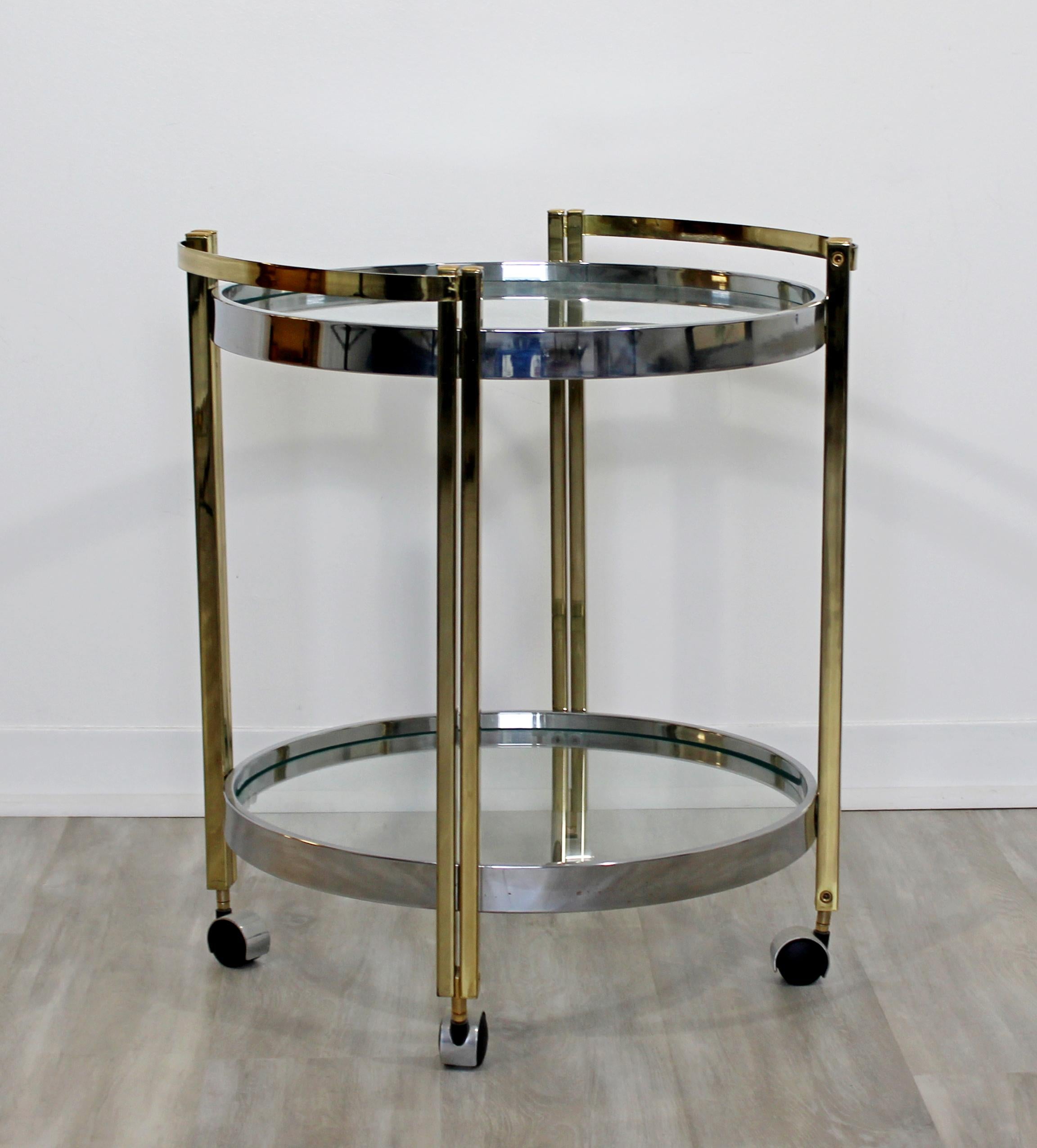 American Mid-Century Modern Brass Chrome Glass 2-Tier Trolley Bar Serving Cart, 1970s