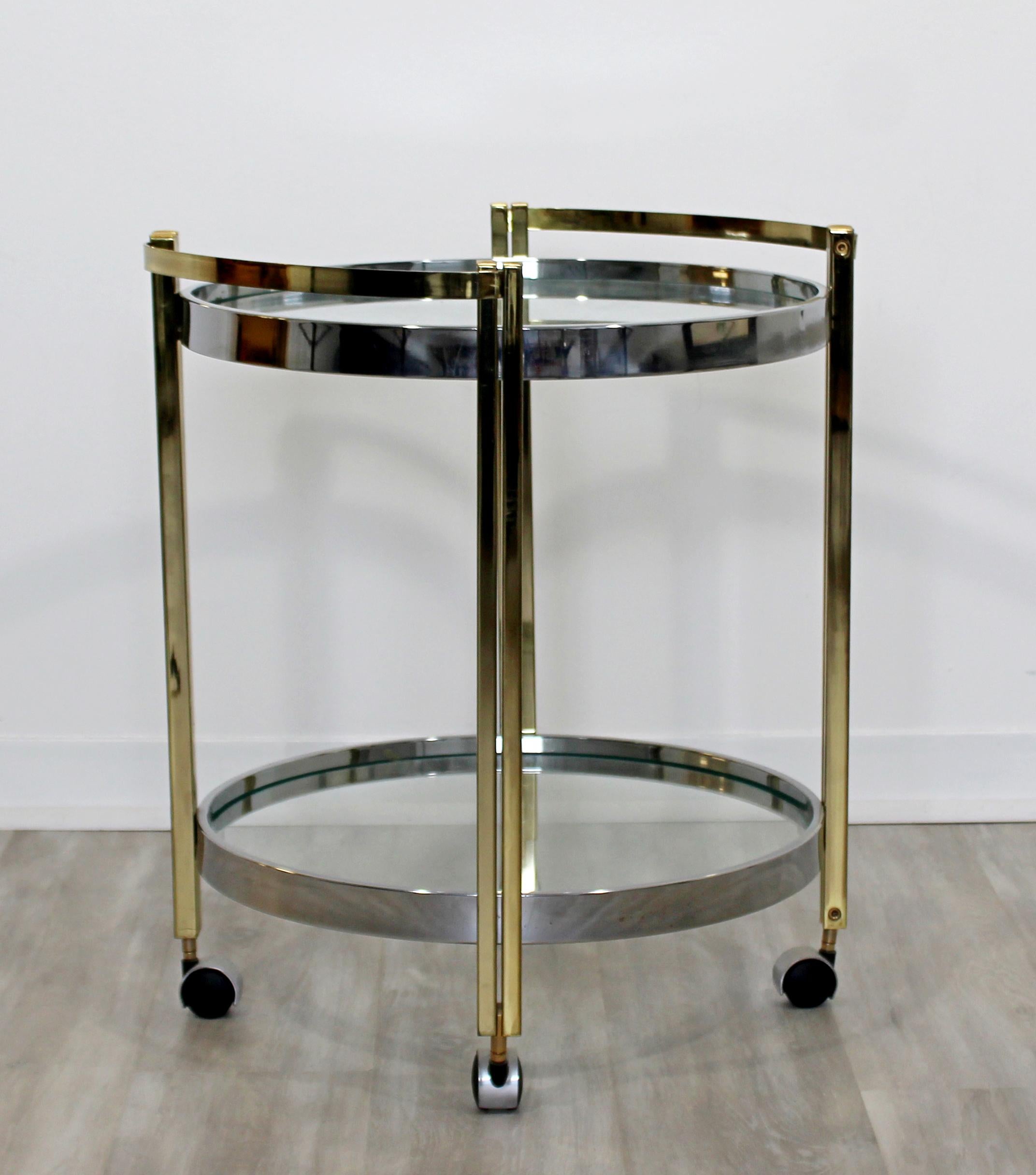 Mid-Century Modern Brass Chrome Glass 2-Tier Trolley Bar Serving Cart, 1970s In Good Condition In Keego Harbor, MI