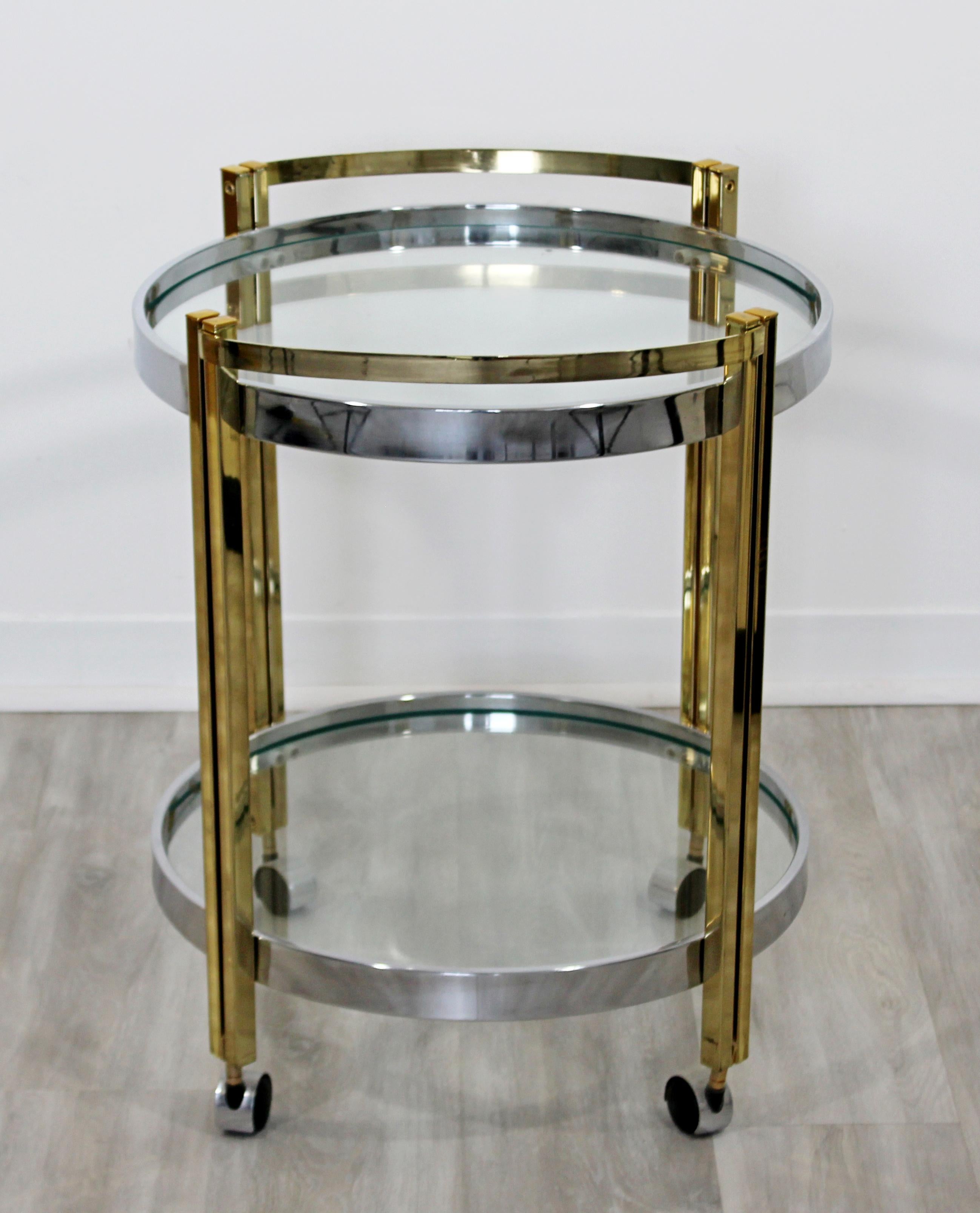 Mid-Century Modern Brass Chrome Glass 2-Tier Trolley Bar Serving Cart, 1970s 1