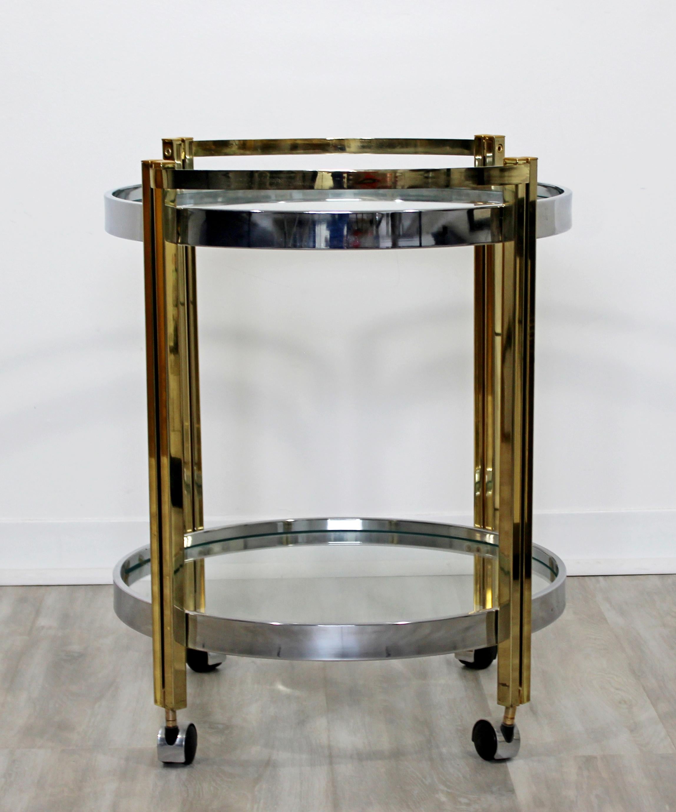 Mid-Century Modern Brass Chrome Glass 2-Tier Trolley Bar Serving Cart, 1970s 2