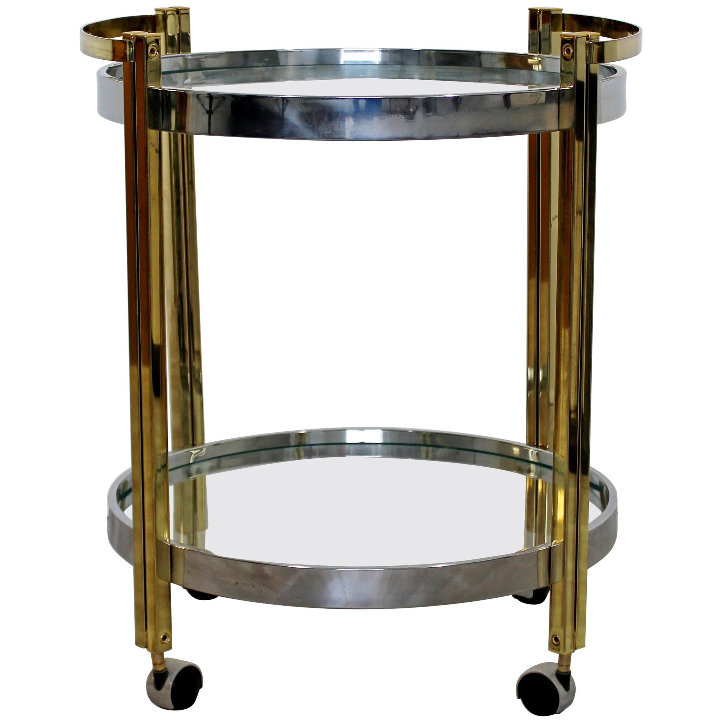 Mid-Century Modern Brass Chrome Glass 2-Tier Trolley Bar Serving Cart, 1970s