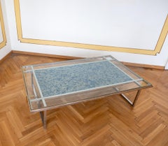 Mid-Century Modern Brass Chrome Glass Marble Coffee Table, Italy 1970s