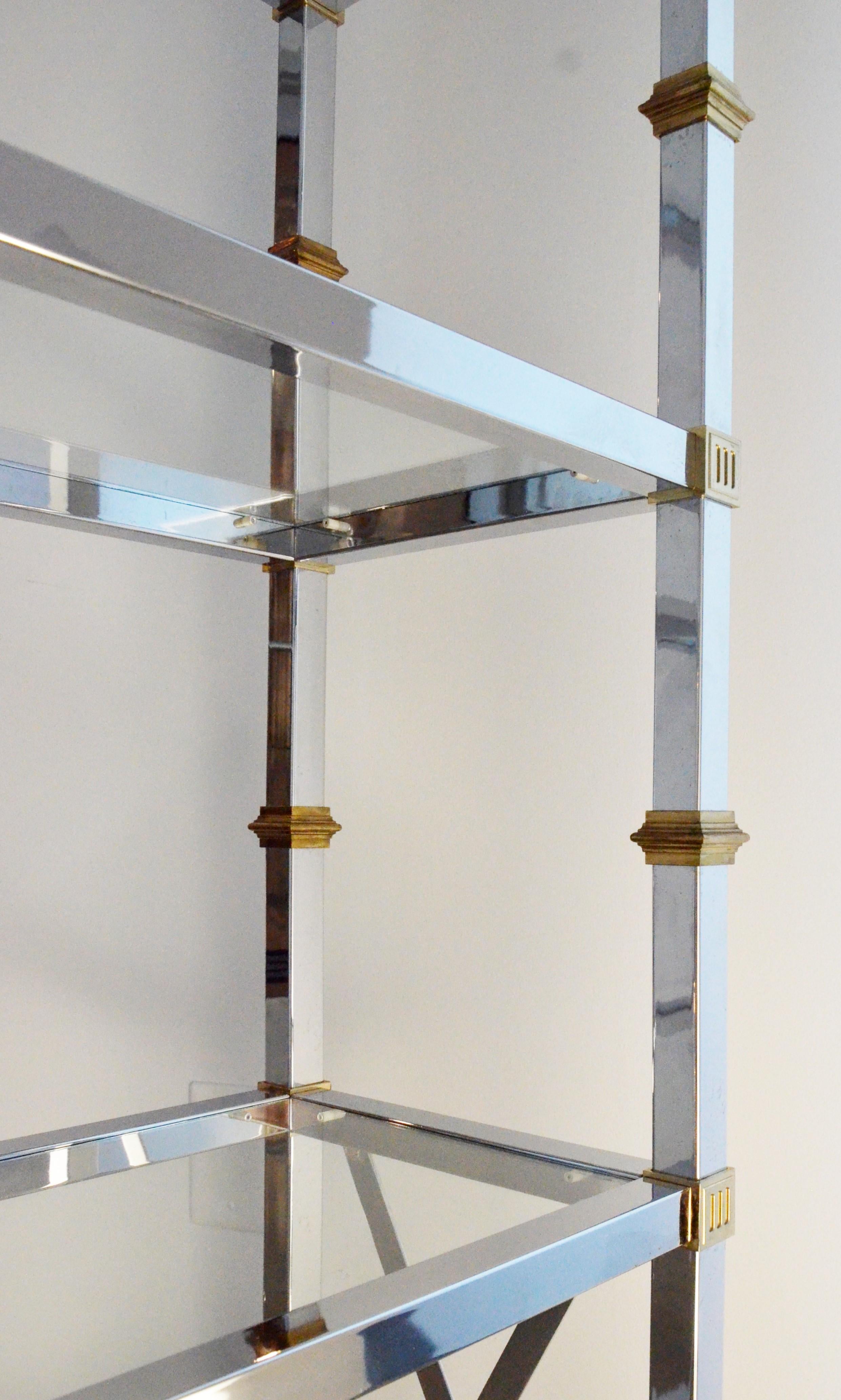 Mid-Century Modern Brass, Chrome and Glass Shelf Regency Style Étagère In Good Condition In Houston, TX
