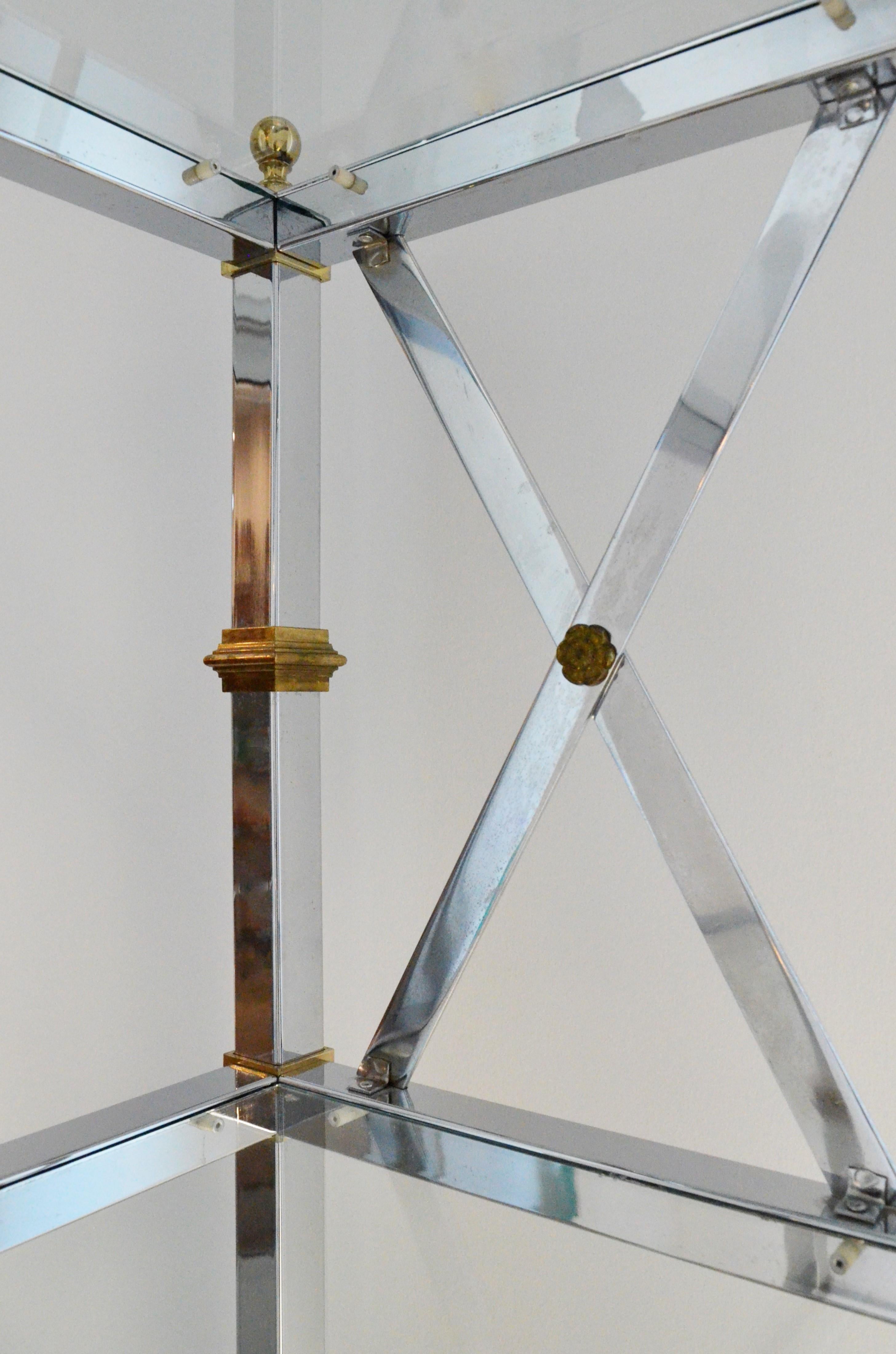 20th Century Mid-Century Modern Brass, Chrome and Glass Shelf Regency Style Étagère