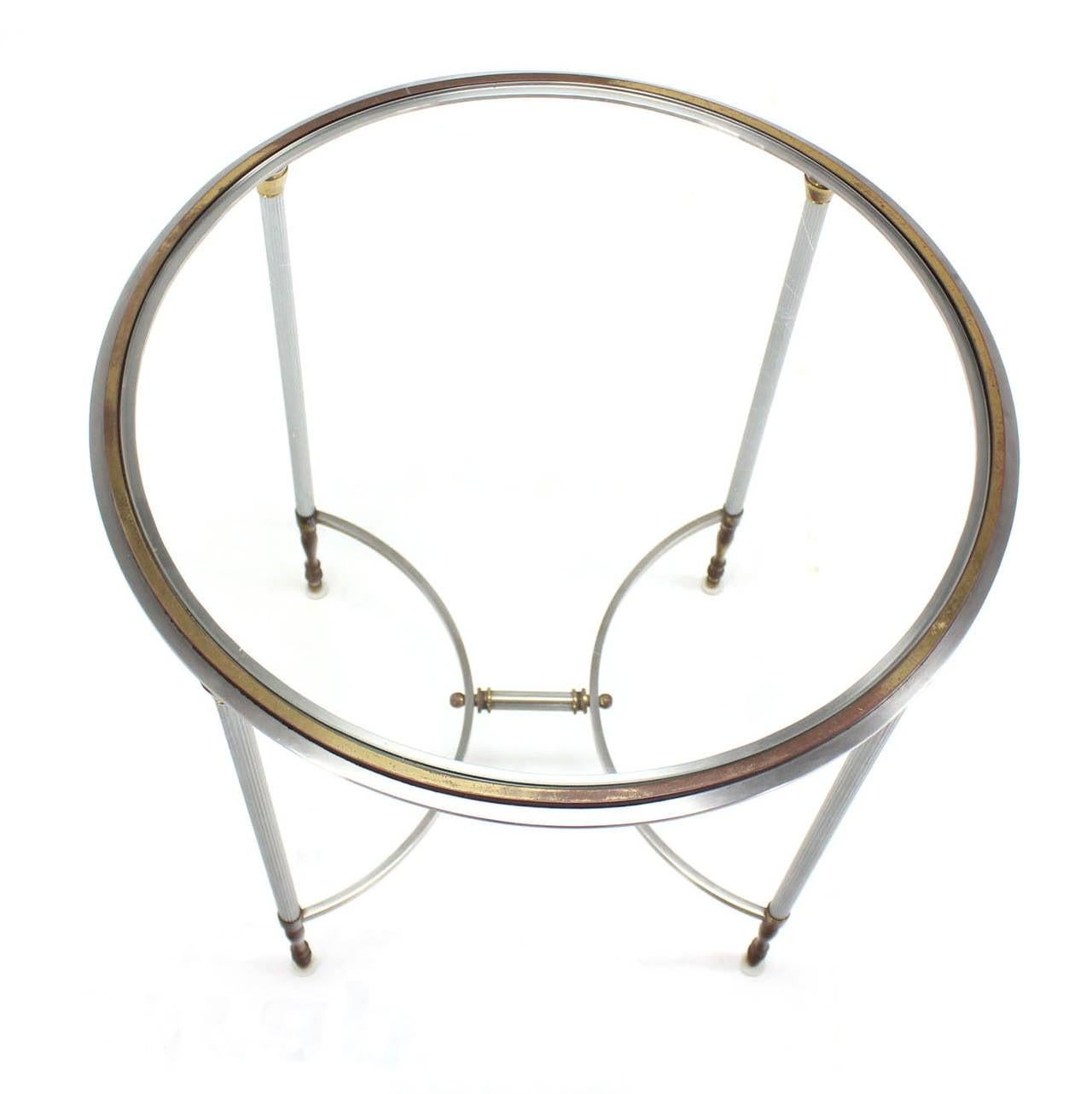 Italian Mid Century Modern Brass & Chrome Gueridon Round Side End Lamp Table Stand MINT! For Sale