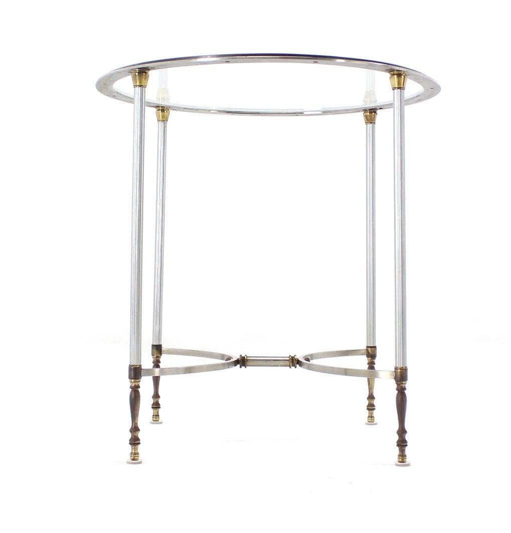 20th Century Mid Century Modern Brass & Chrome Gueridon Round Side End Lamp Table Stand MINT! For Sale