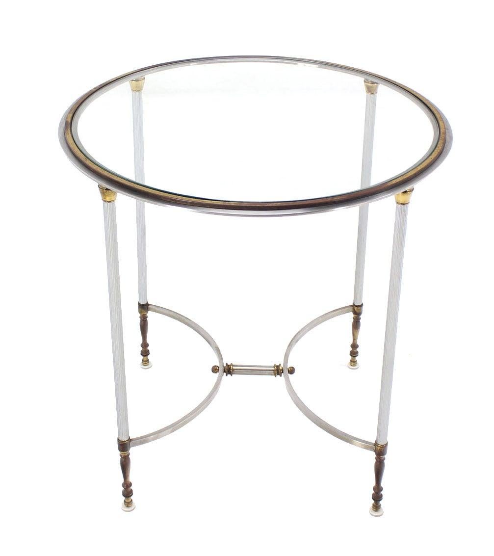 Mid Century Modern Brass & Chrome Gueridon Round Side End Lamp Table Stand MINT! For Sale 1