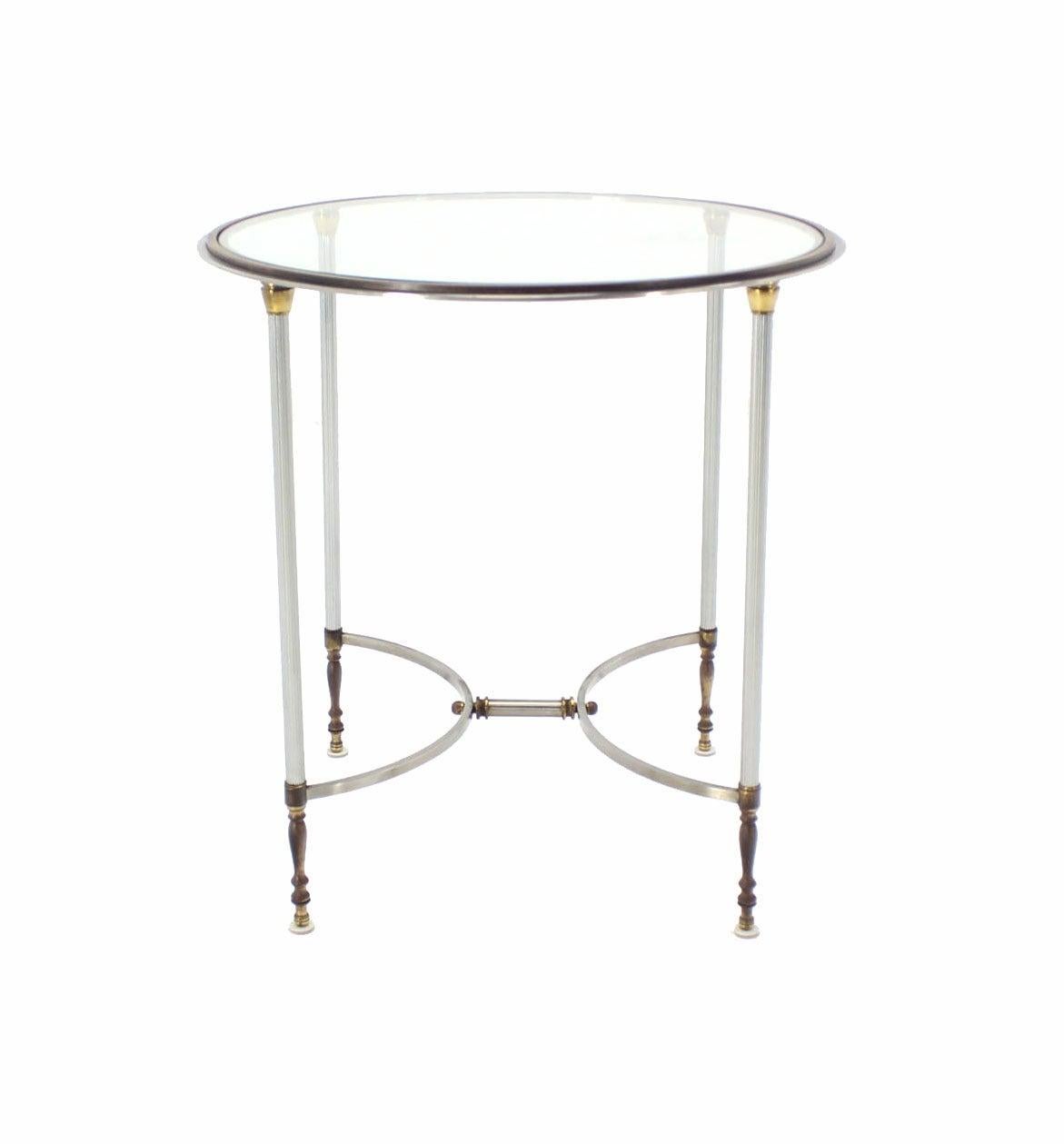 Mid Century Modern Brass & Chrome Gueridon Round Side End Lamp Table Stand MINT! For Sale 3