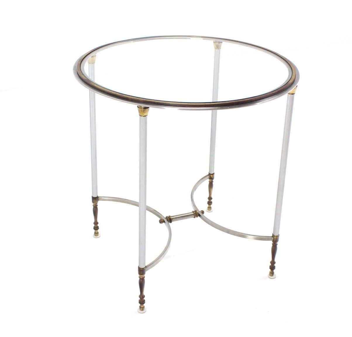 Mid Century Modern Brass & Chrome Gueridon Round Side End Lamp Table Stand MINT! For Sale 4