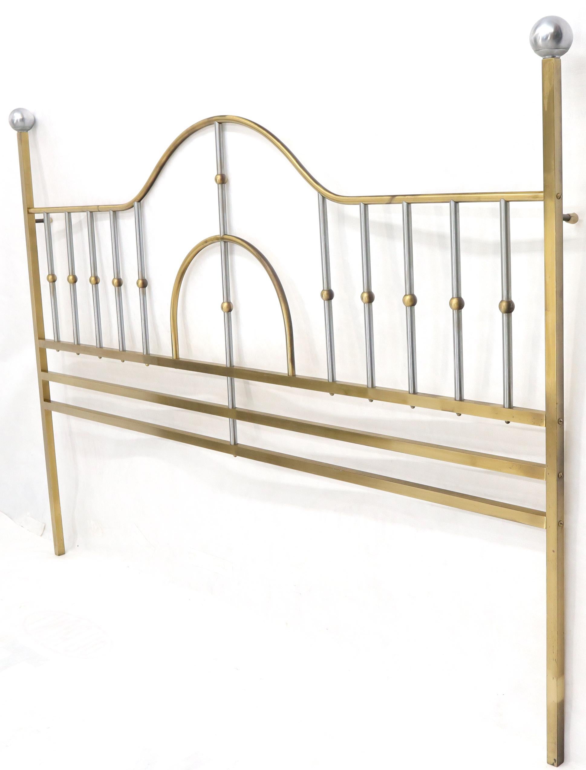 Polished Mid-Century Modern Brass and Chrome King Size Headboard For Sale