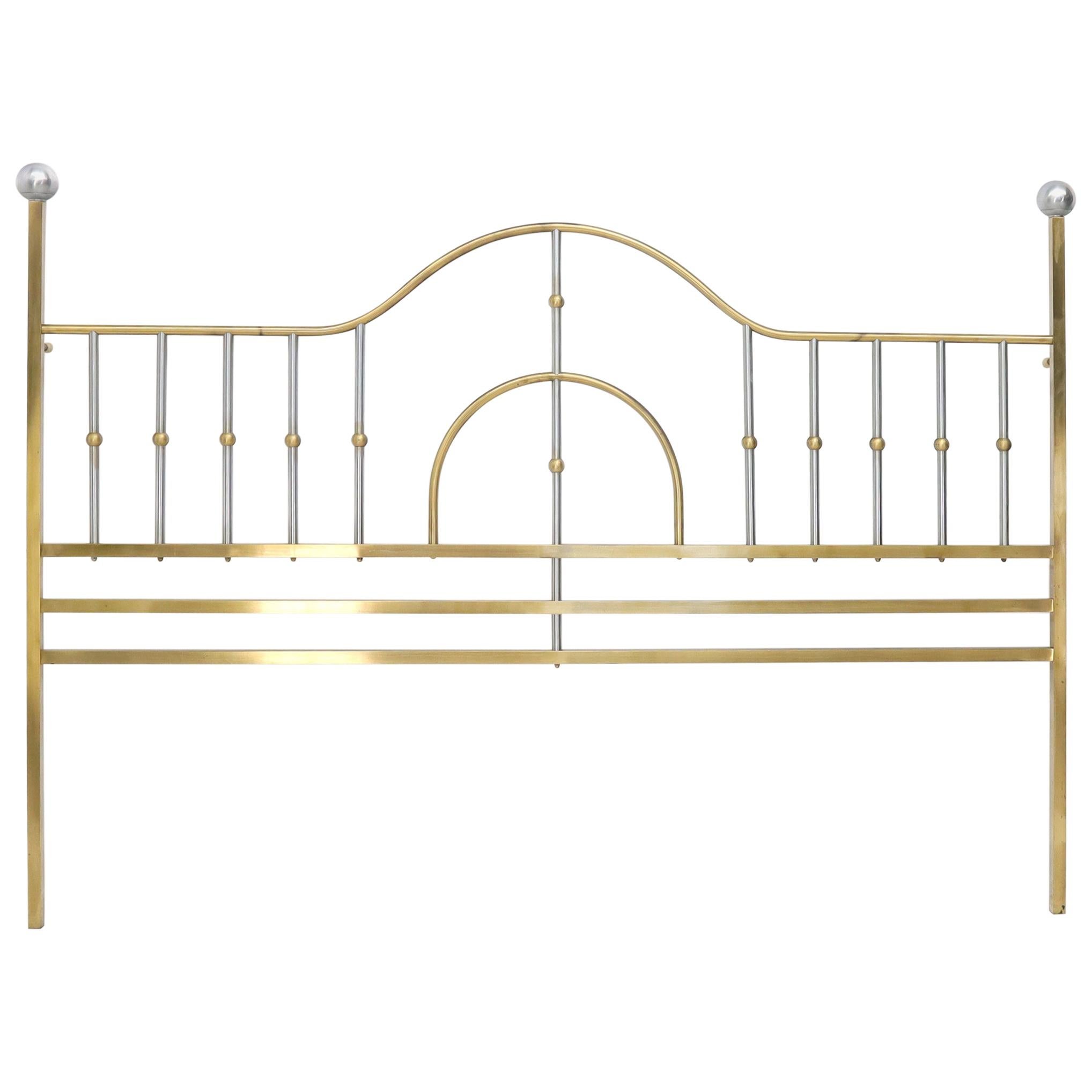 Mid-Century Modern Brass and Chrome King Size Headboard