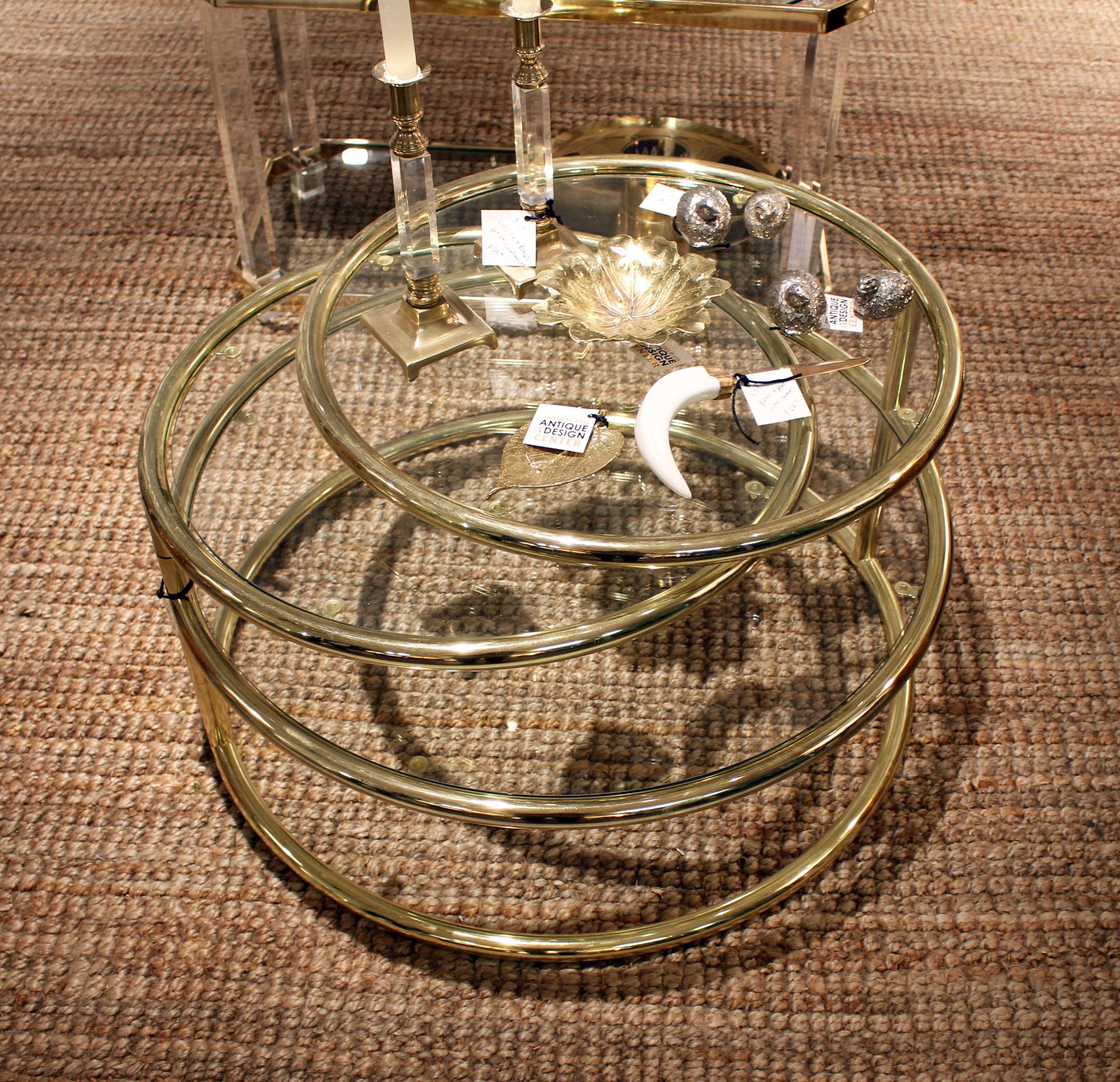 American Mid-Century Modern Brass Coffee Table with Swivel Tiers For Sale