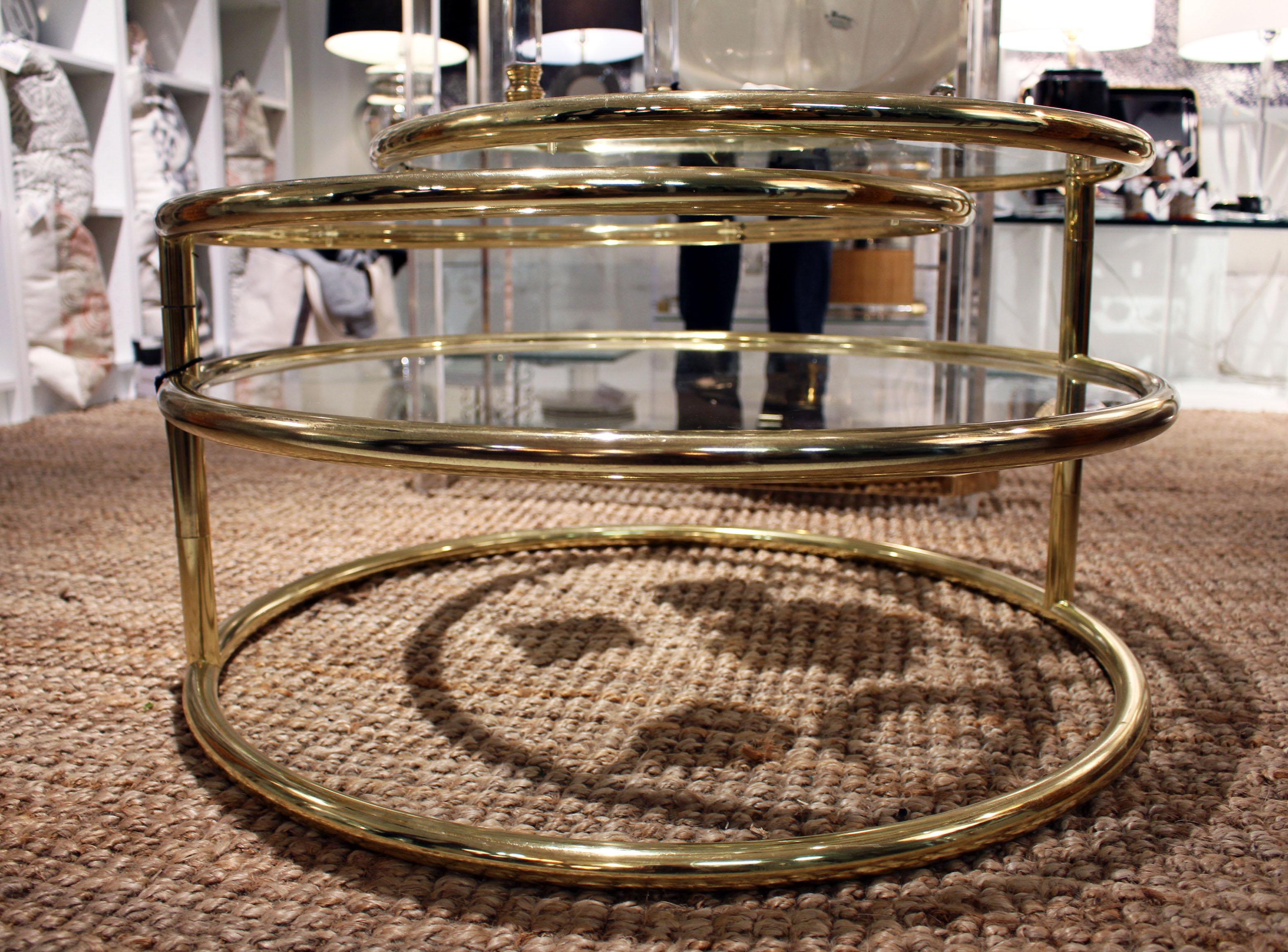 Mid-Century Modern Brass Coffee Table with Swivel Tiers In Good Condition For Sale In Bridport, CT