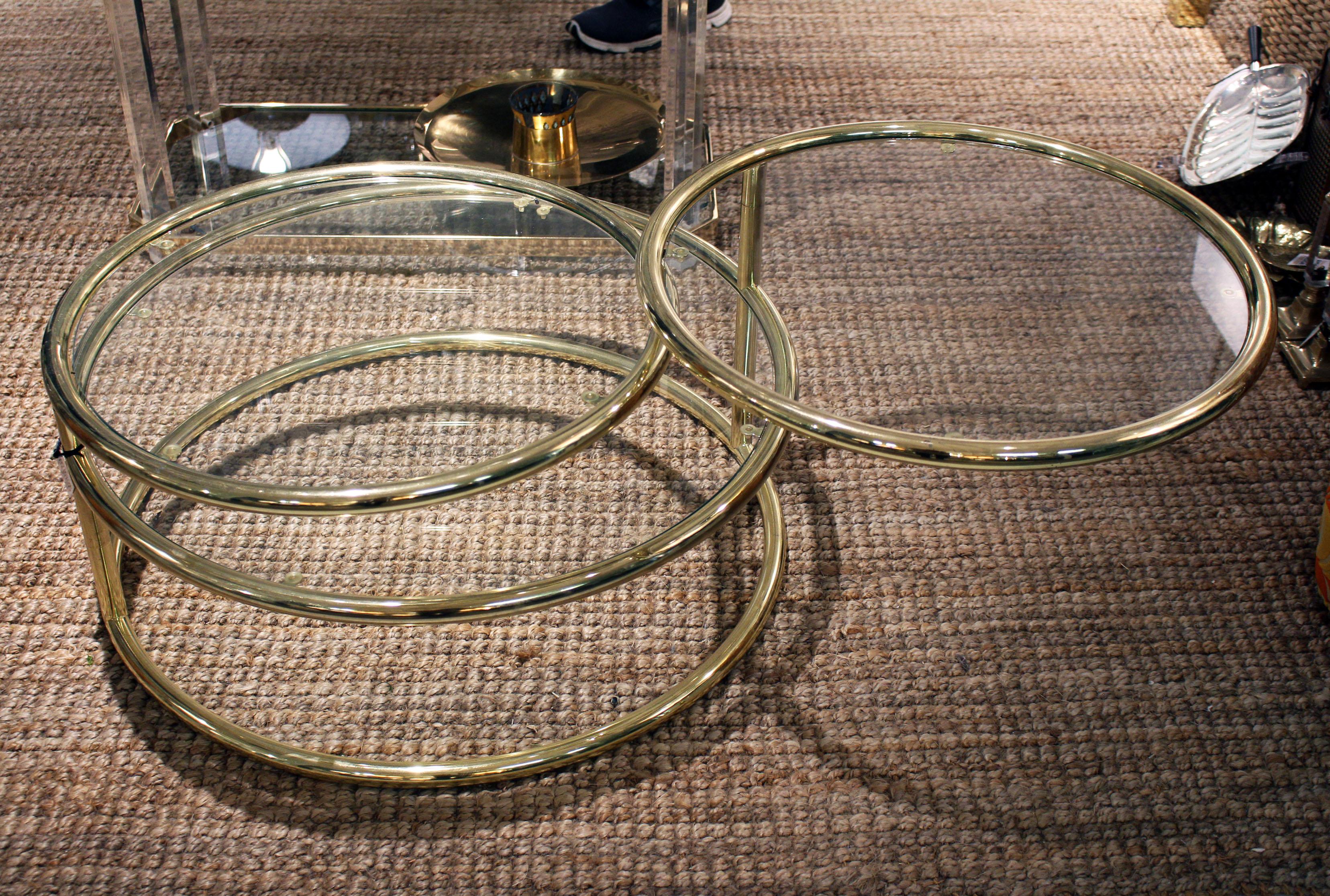 20th Century Mid-Century Modern Brass Coffee Table with Swivel Tiers For Sale