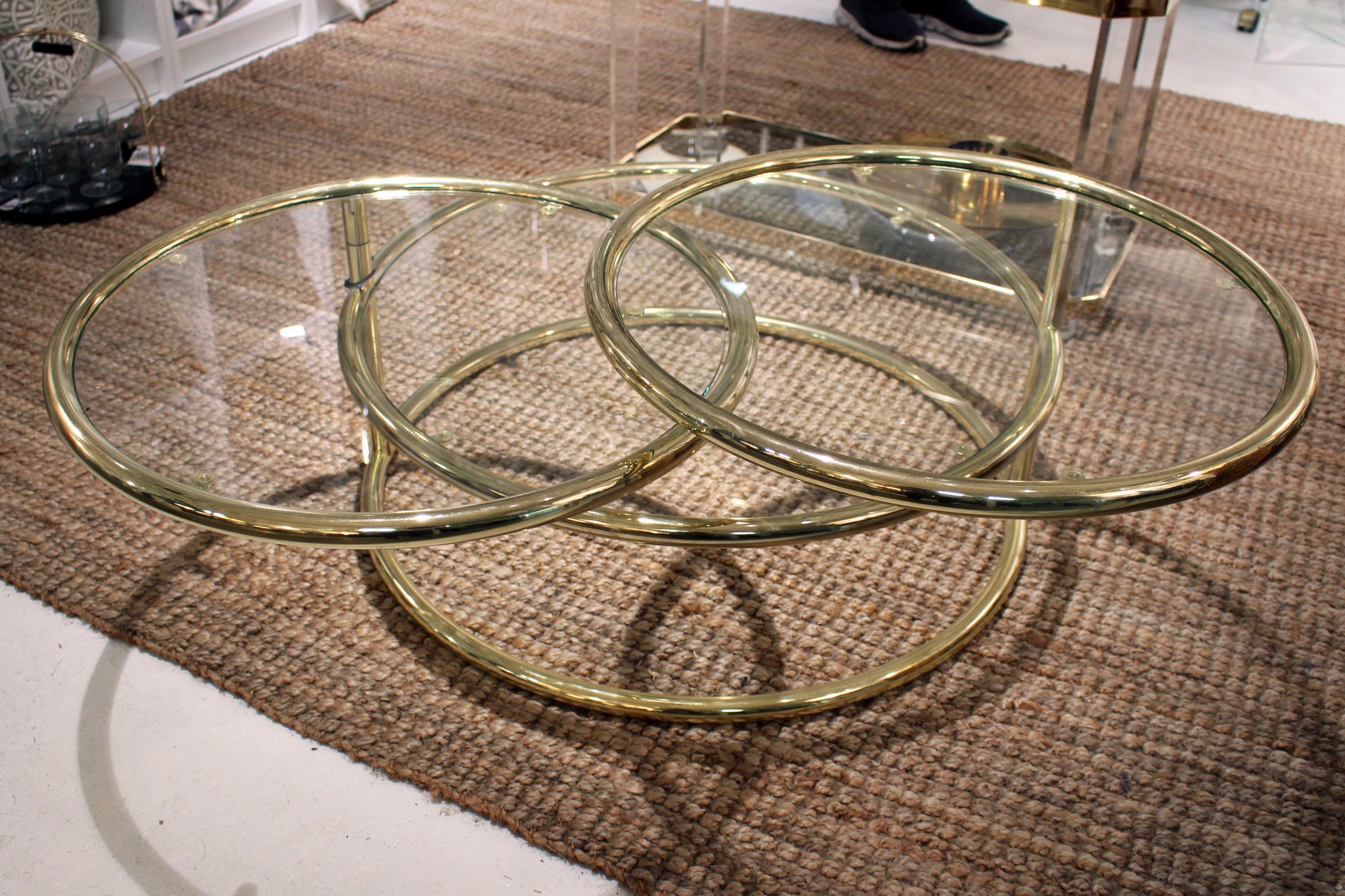 Mid-Century Modern Brass Coffee Table with Swivel Tiers For Sale 3