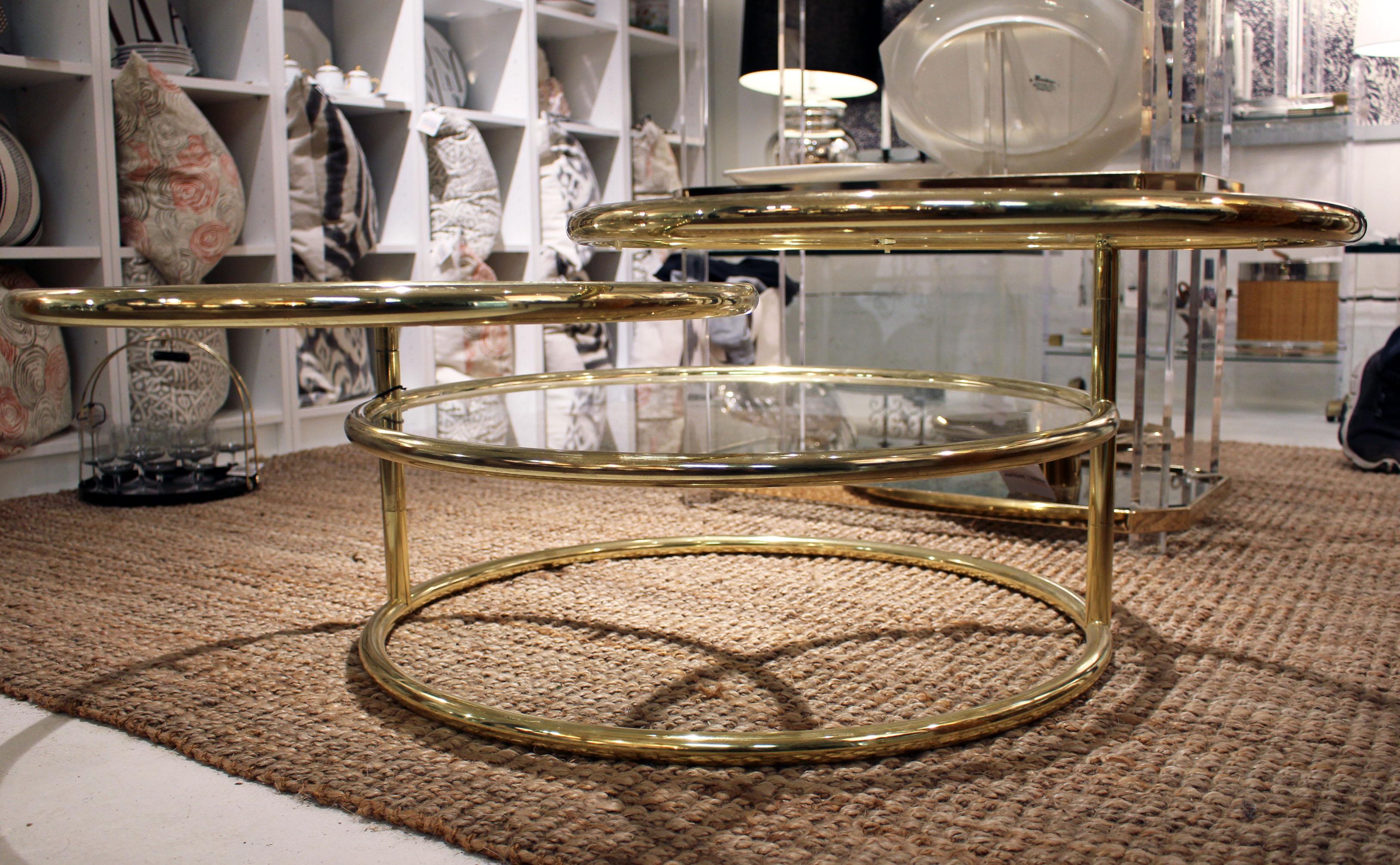 Mid-Century Modern Brass Coffee Table with Swivel Tiers For Sale 4