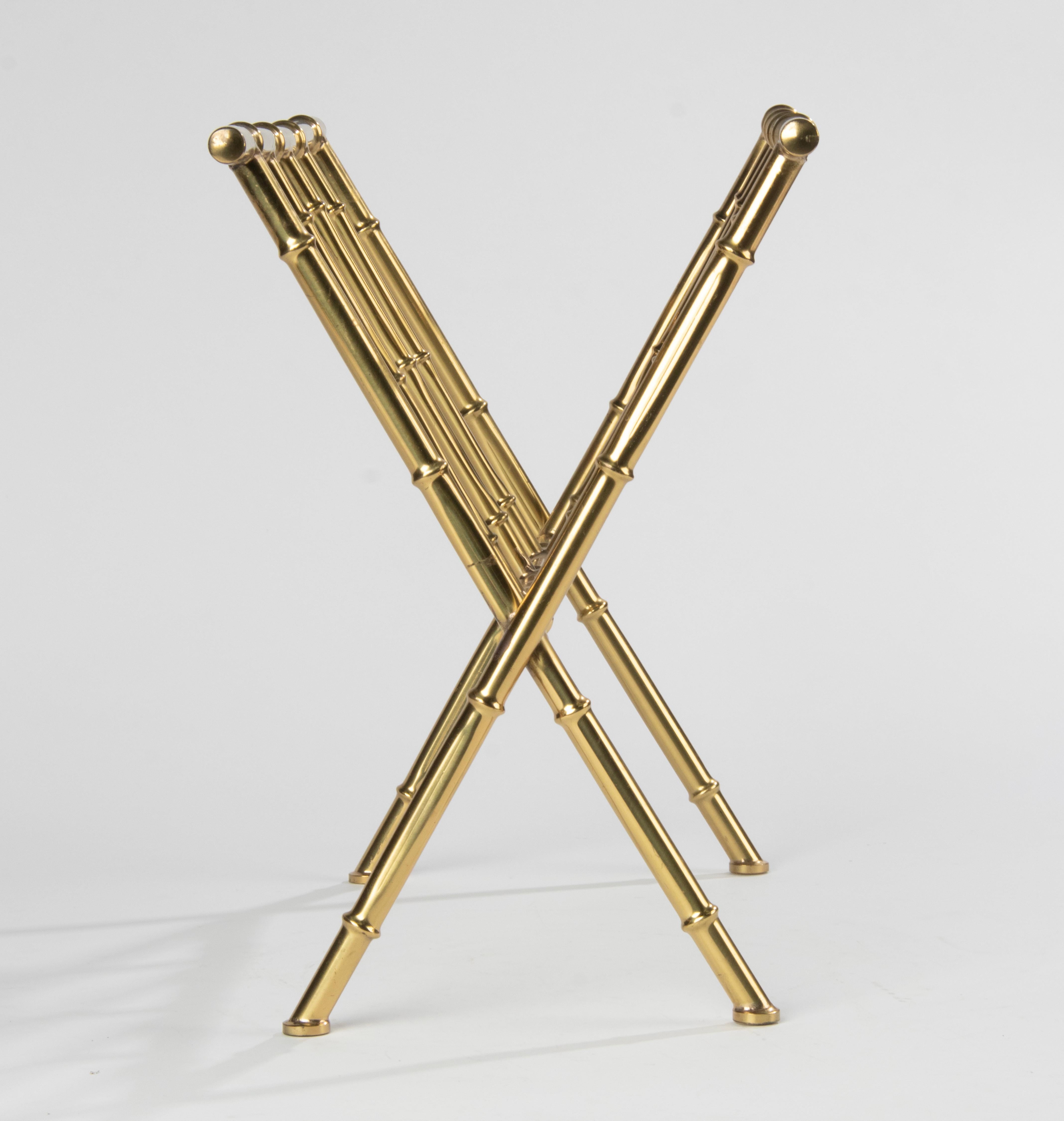 Mid-Century Modern Brass Colored Faux Bamboo Magazine Rack/Stand Bagues Style For Sale 5
