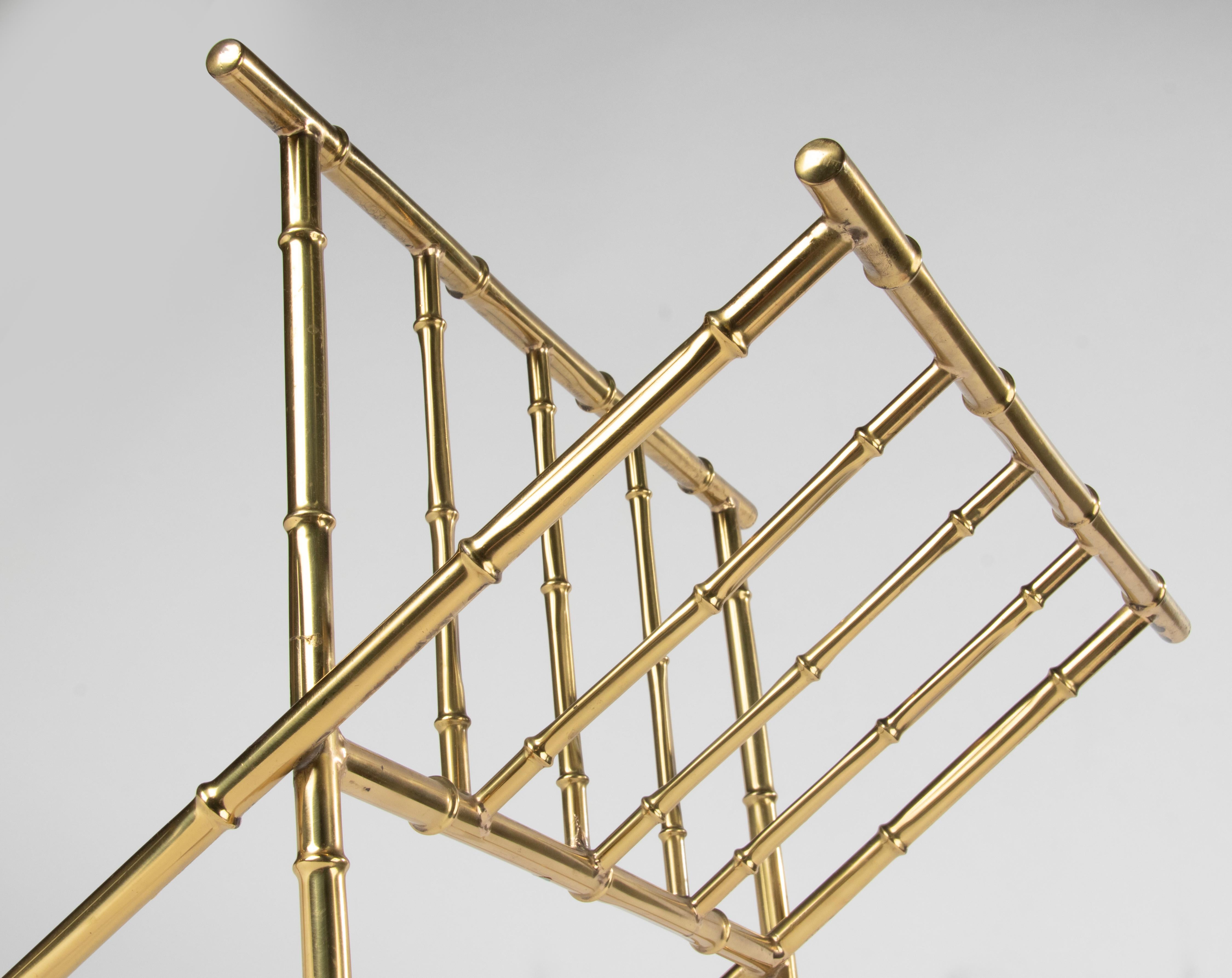 Mid-Century Modern Brass Colored Faux Bamboo Magazine Rack/Stand Bagues Style For Sale 1