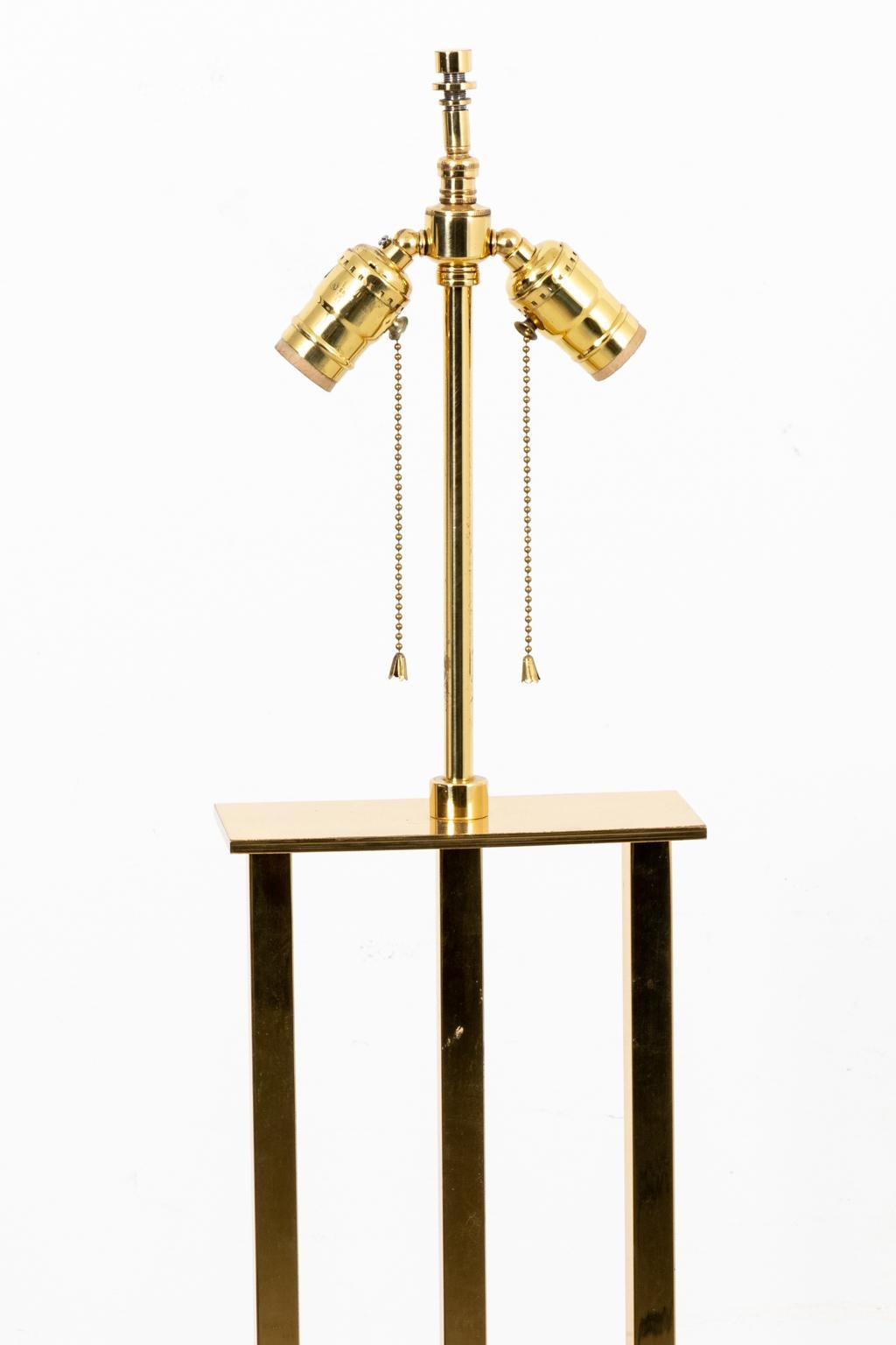 American Mid-Century Modern Brass Column Floor Lamp For Sale