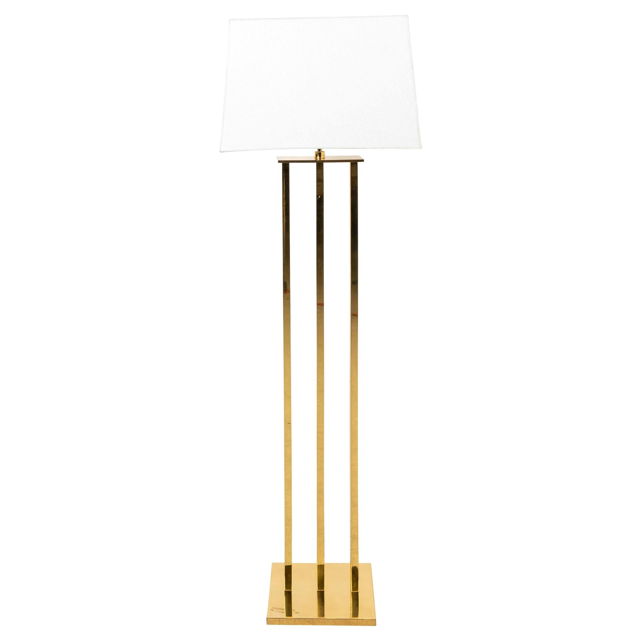 Mid-Century Modern Brass Column Floor Lamp