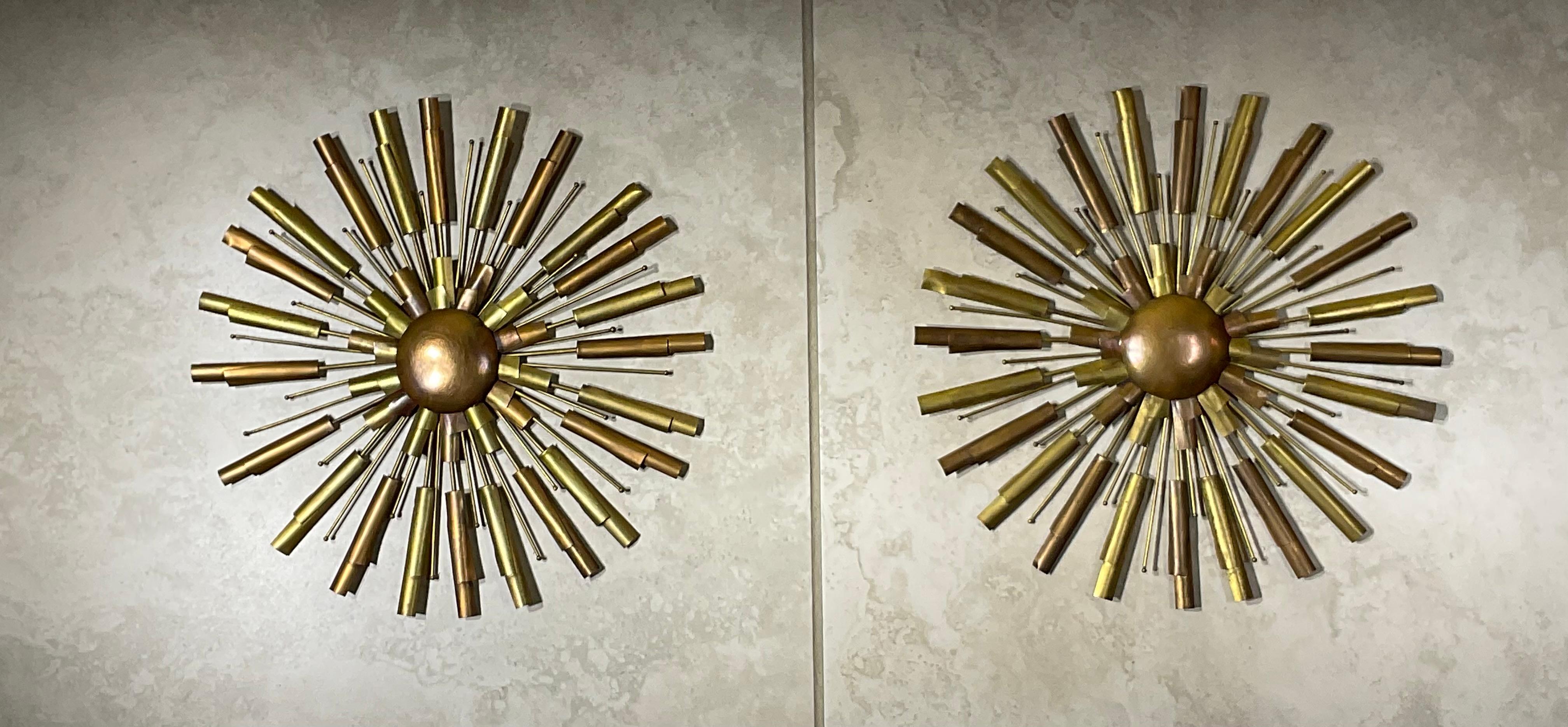 Medallones de latón y cobre modernos de mediados de siglo para arte de pared Sunburst  10”.5 x 0.75 en venta 4