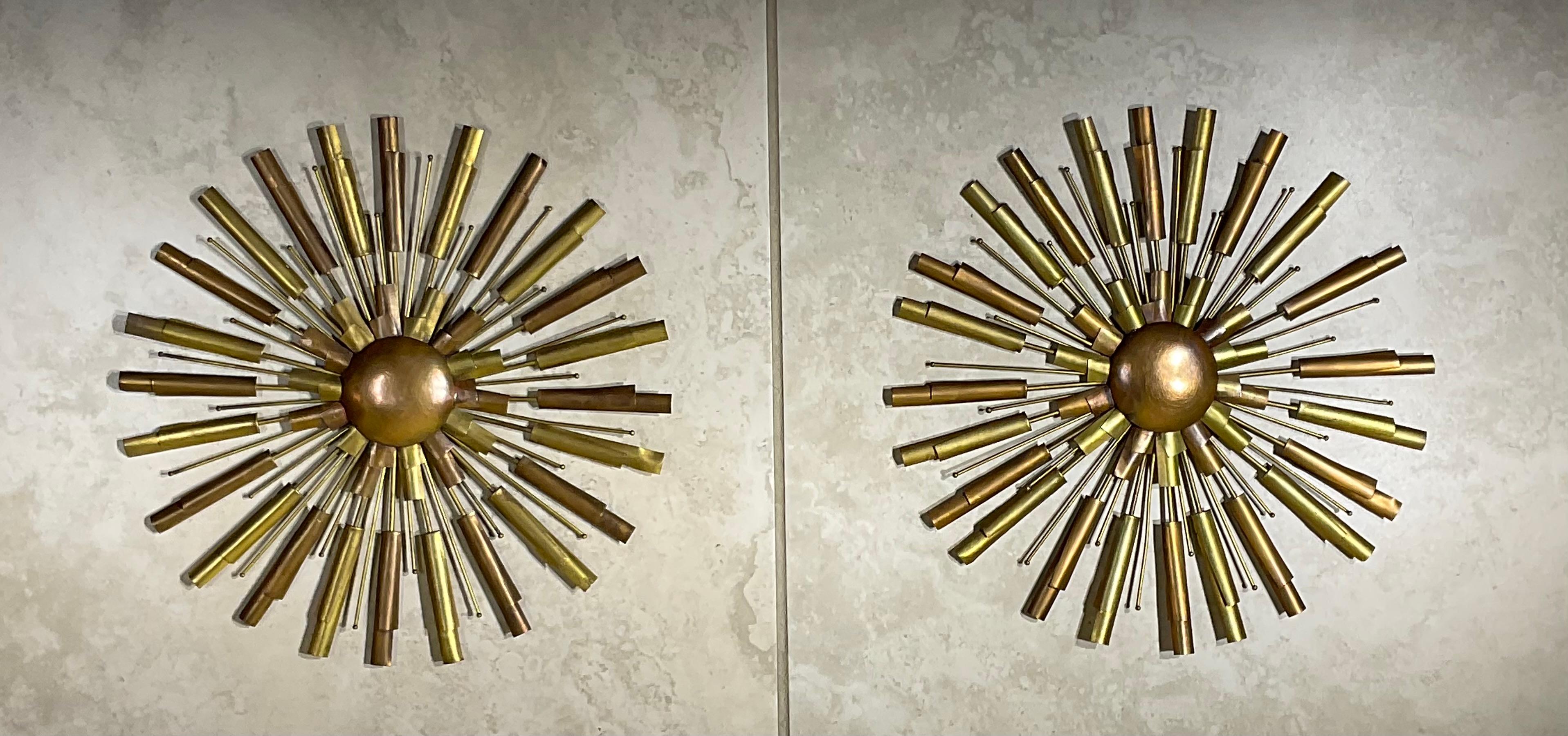 Medallones de latón y cobre modernos de mediados de siglo para arte de pared Sunburst  10”.5 x 0.75 en venta 5