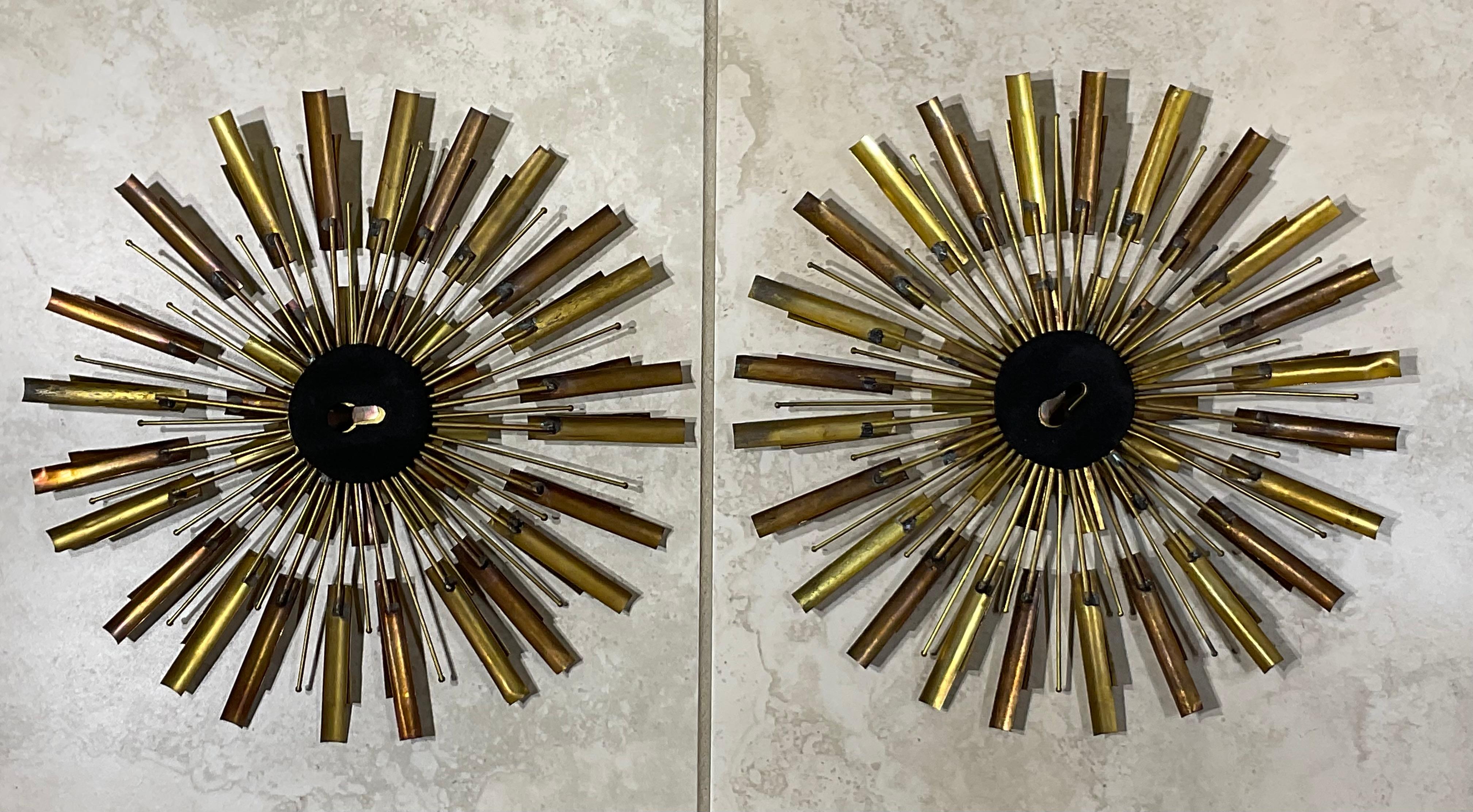 Medallones de latón y cobre modernos de mediados de siglo para arte de pared Sunburst  10”.5 x 0.75 en venta 6