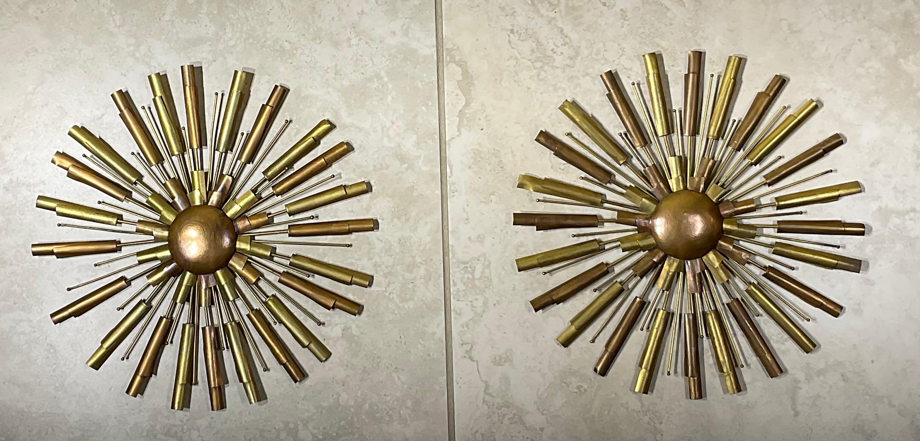 Medallones de latón y cobre modernos de mediados de siglo para arte de pared Sunburst  10”.5 x 0.75 en venta 9