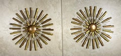 Mid-Century Modern Brass & Copper Sunburst Wall Art Medallions  10”.5 x 0.75