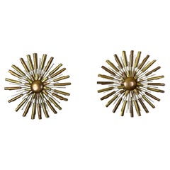 Mid-Century Modern Brass & Copper Sunburst Wall Art Medallions  10”.5 x 0.75